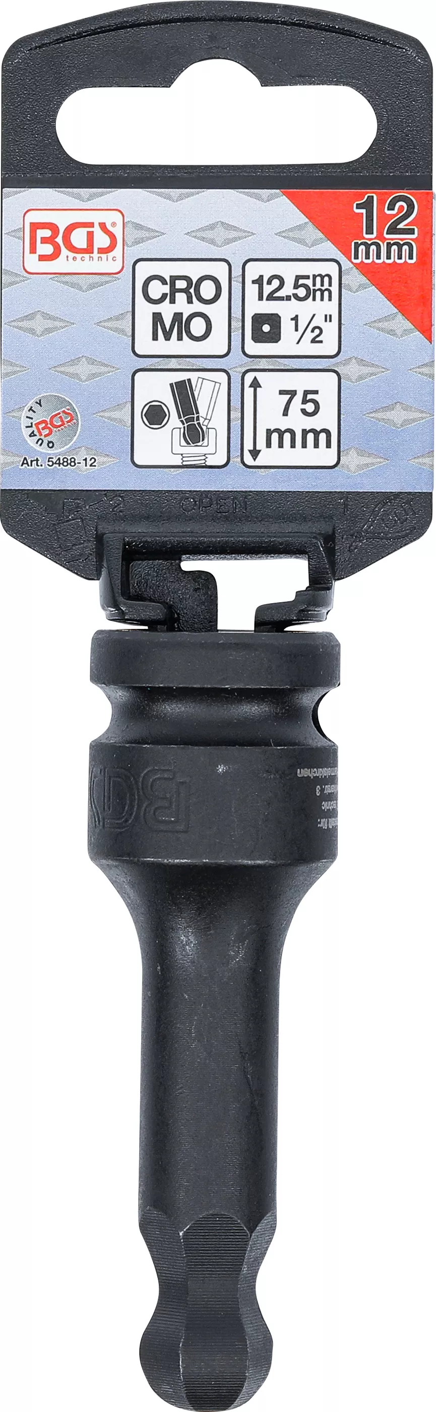 Cap bit de impact | Lungime 75 mm | 12,5 mm (1/2") | hexagon interior cu cap sferic 12 mm [2]
