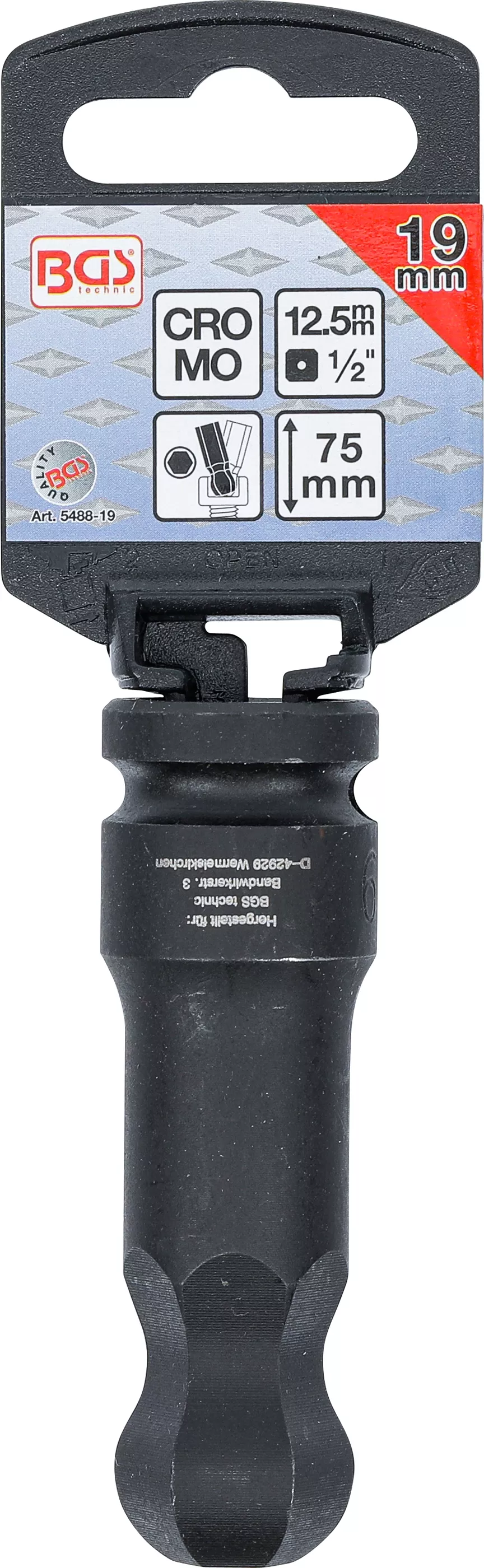 Cap bit de impact | Lungime 75 mm | 12,5 mm (1/2") | hexagon interior cu cap sferic 19 mm [2]