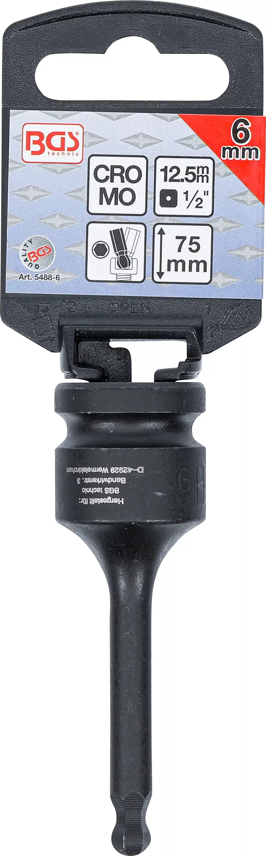 Cap bit de impact | Lungime 75 mm | 12,5 mm (1/2") | hexagon interior cu cap sferic 6 mm [2]