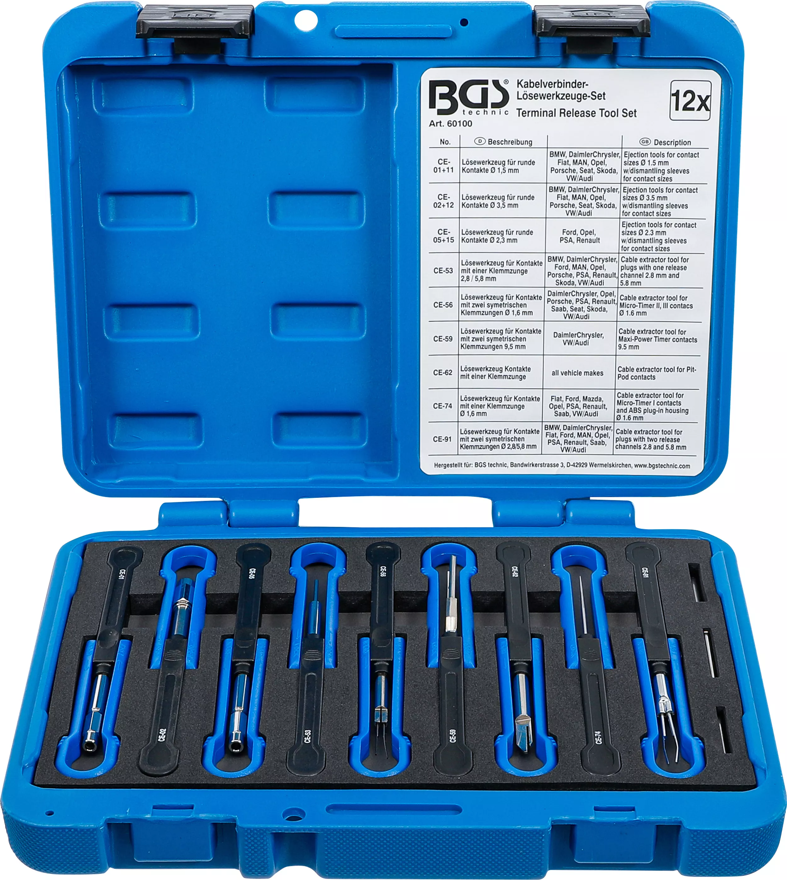 Echipament electric - Set dispozitive de desfacere conectoare de cablu | universal | 12 piese