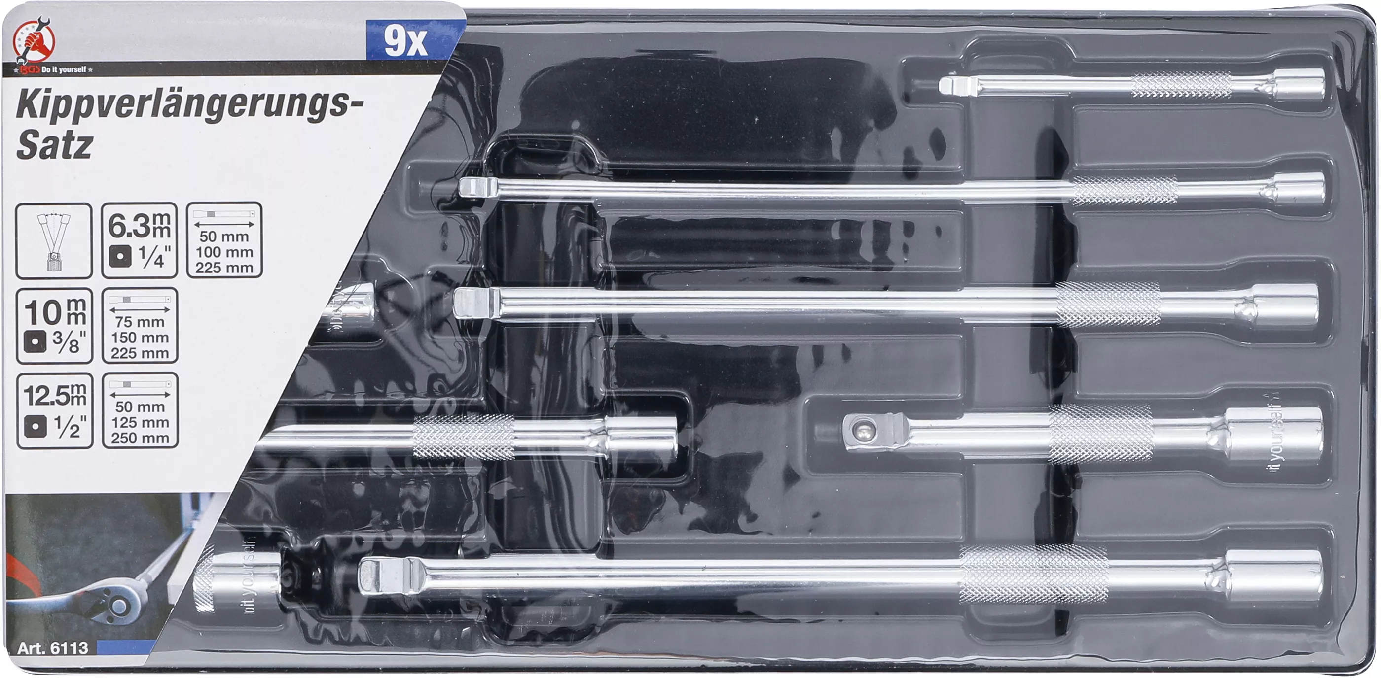 Set prelungitoare articulate | 6,3 mm (1/4") / 10 mm (3/8") / 12,5 mm (1/2") | 9 piese [4]