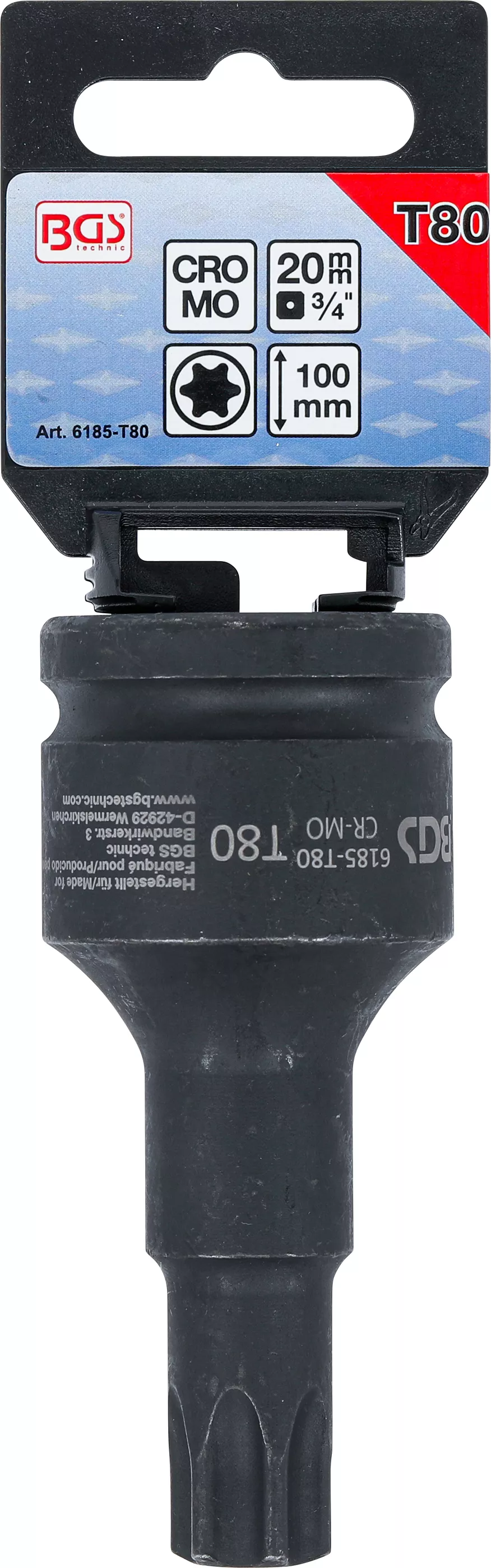 Cap bit de impact | Lungime 100 mm | 20 mm (3/4") | Profil T (pentru Torx) T80 [3]