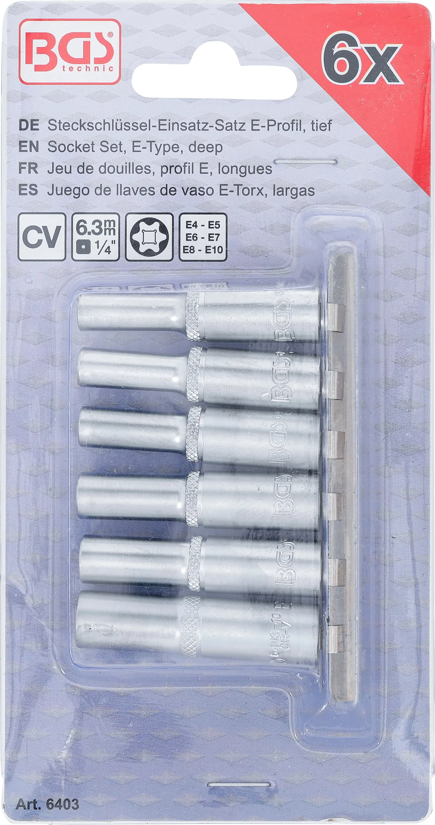 Set chei tubulare Profil E, lungi | 6,3 mm (1/4") | E4 - E10 | 6 piese [4]
