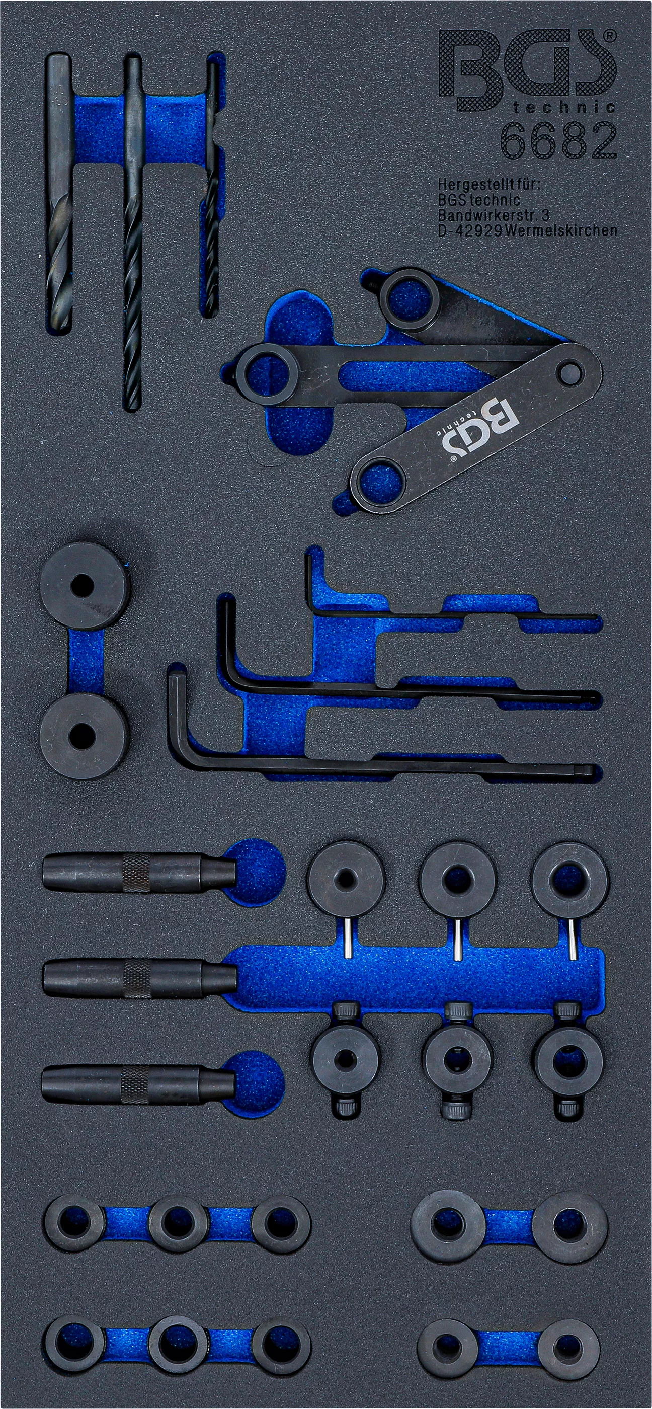 Diverse unelte speciale - Suport organizator pentru carucior 1/3: Set scule sabloane gauri chiulasa | 28 piese