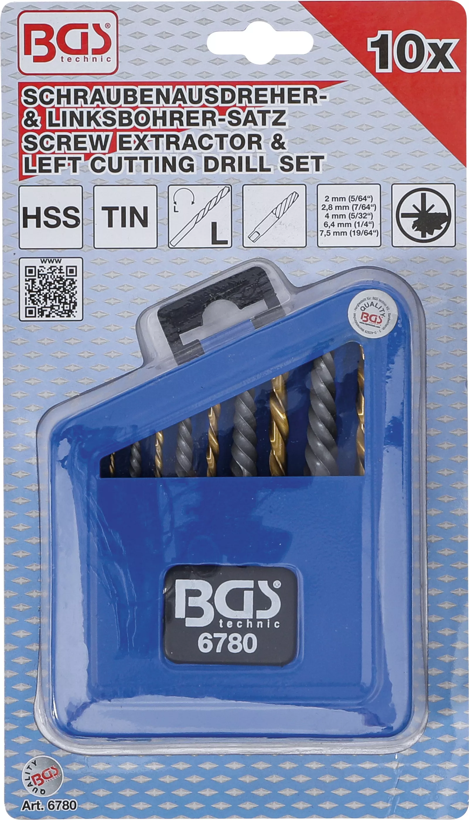 Set Extractoare de suruburi si burghie stanga | HSS | titan-nitrurat | 2 - 7,5 mm | 10 piese [6]