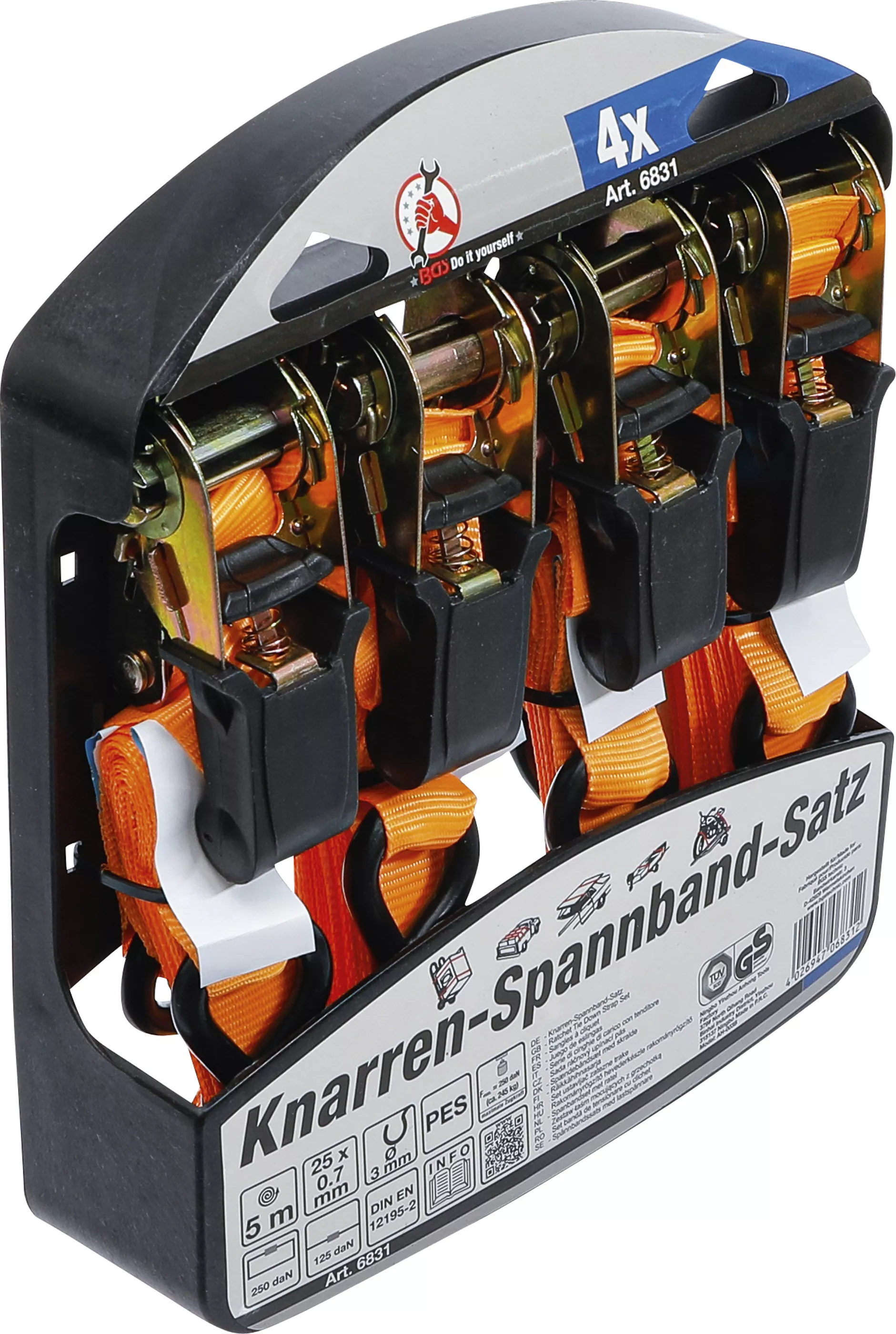 Set banda de tensionare cu clichet | cu carlige grele | 5 m x 25 mm | 4 piese [4]