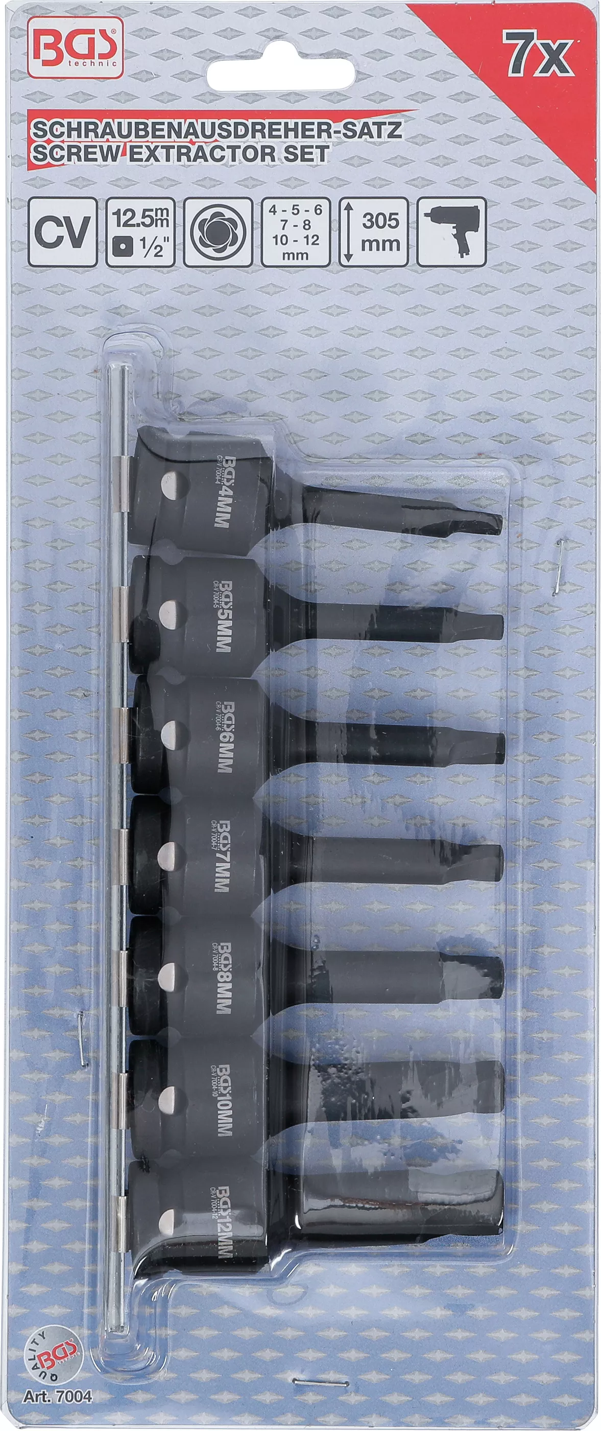 Set extractoare suruburi | 12,5 mm (1/2") | pentru hexagon interior defect 4 - 12 mm | 7 piese [4]