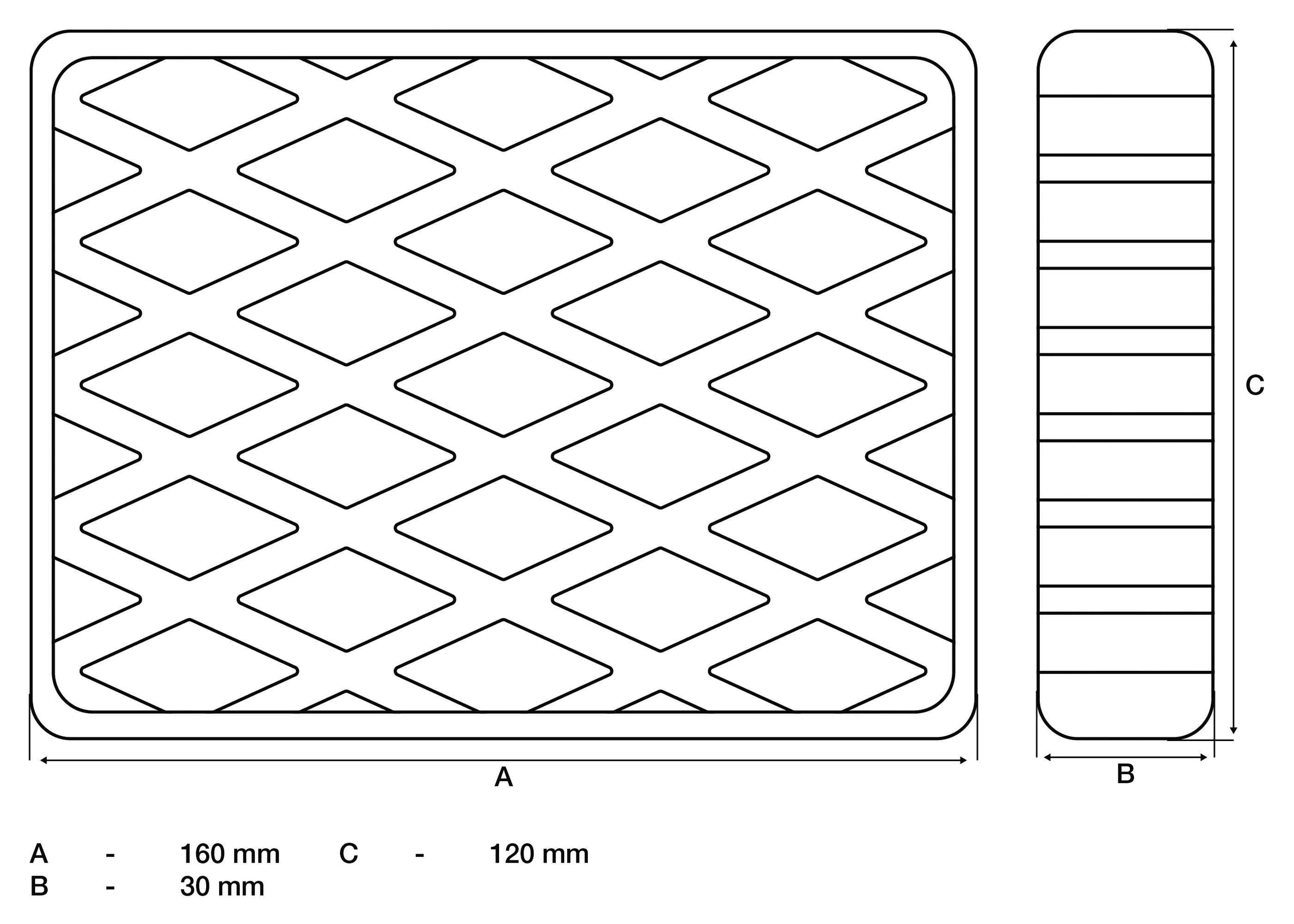 Tub de cauciuc | pentru platforme elevatoare | 160 x 120 x 30 mm [2]