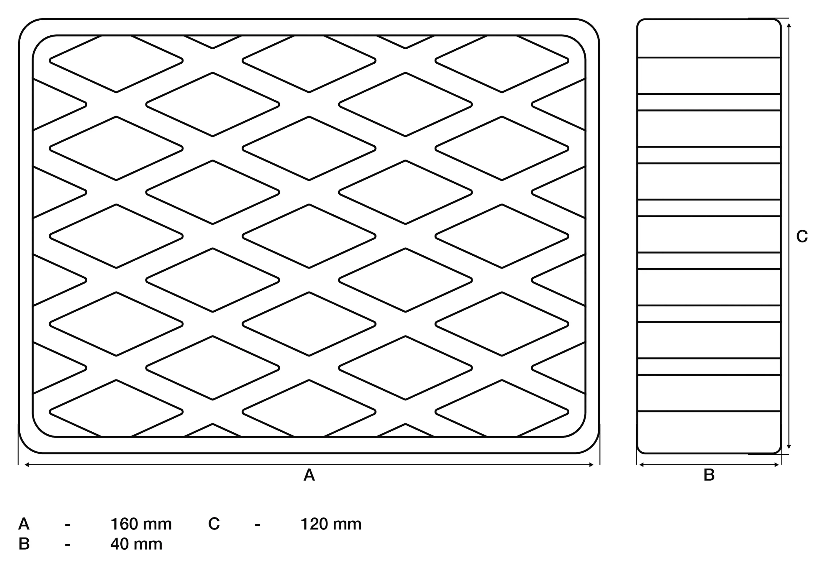 Tub de cauciuc | pentru platforme elevatoare | 160 x 120 x 40 mm [2]
