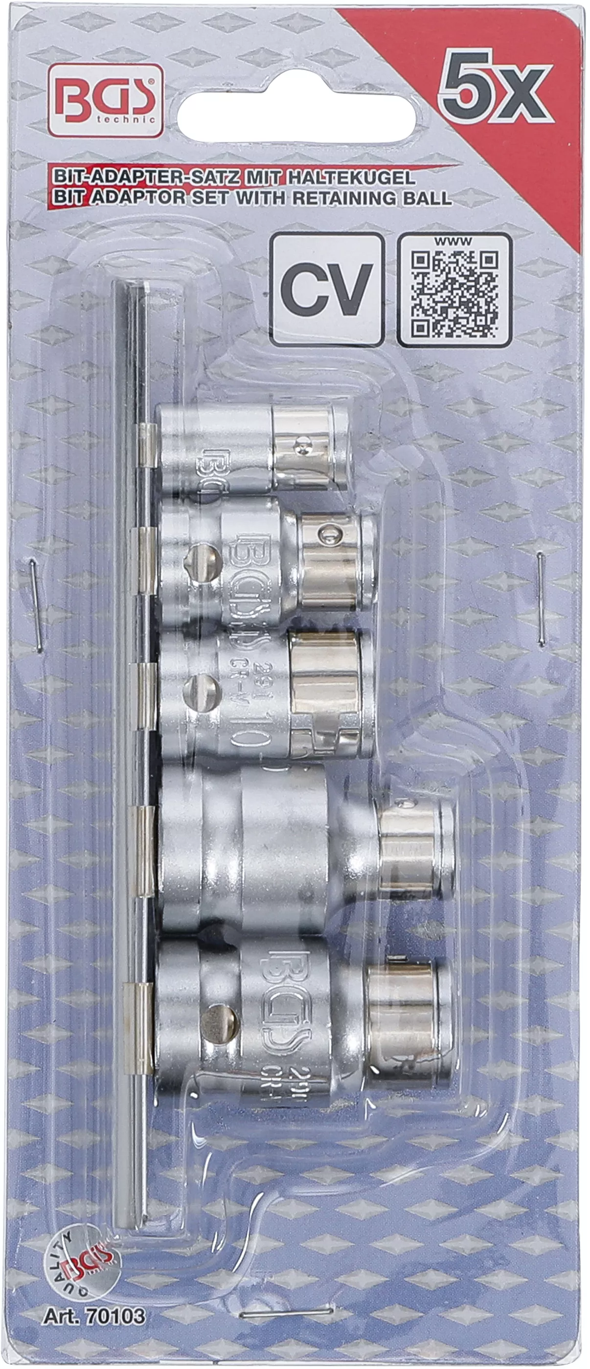 Set adaptoare biti cu bila de blocare | Patrat interior 6,3 mm (1/4") / 10 mm (3/8") / 12,5 mm (1/2") | 5 piese [4]