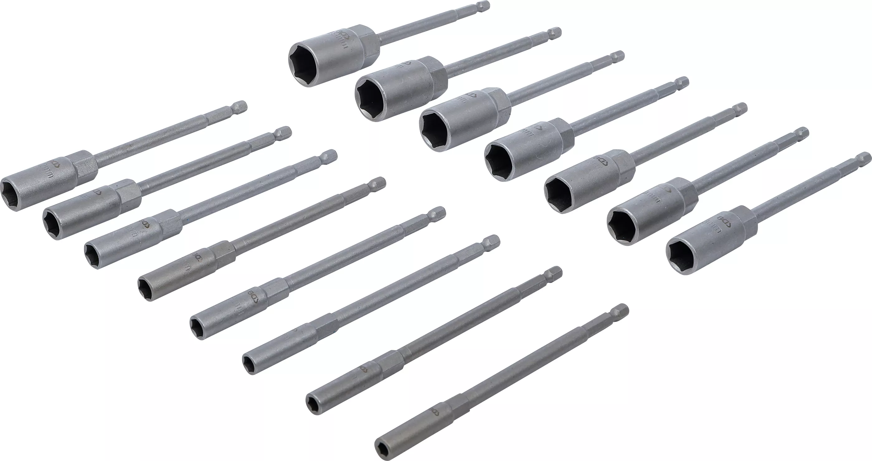 Set chei tubulare 6 colturi | extra lungi | Antrenare 6 colturi exterior 6,3 mm (1/4") | pentru masini de gaurit | 5,5 - 19 mm | 15 piese [2]