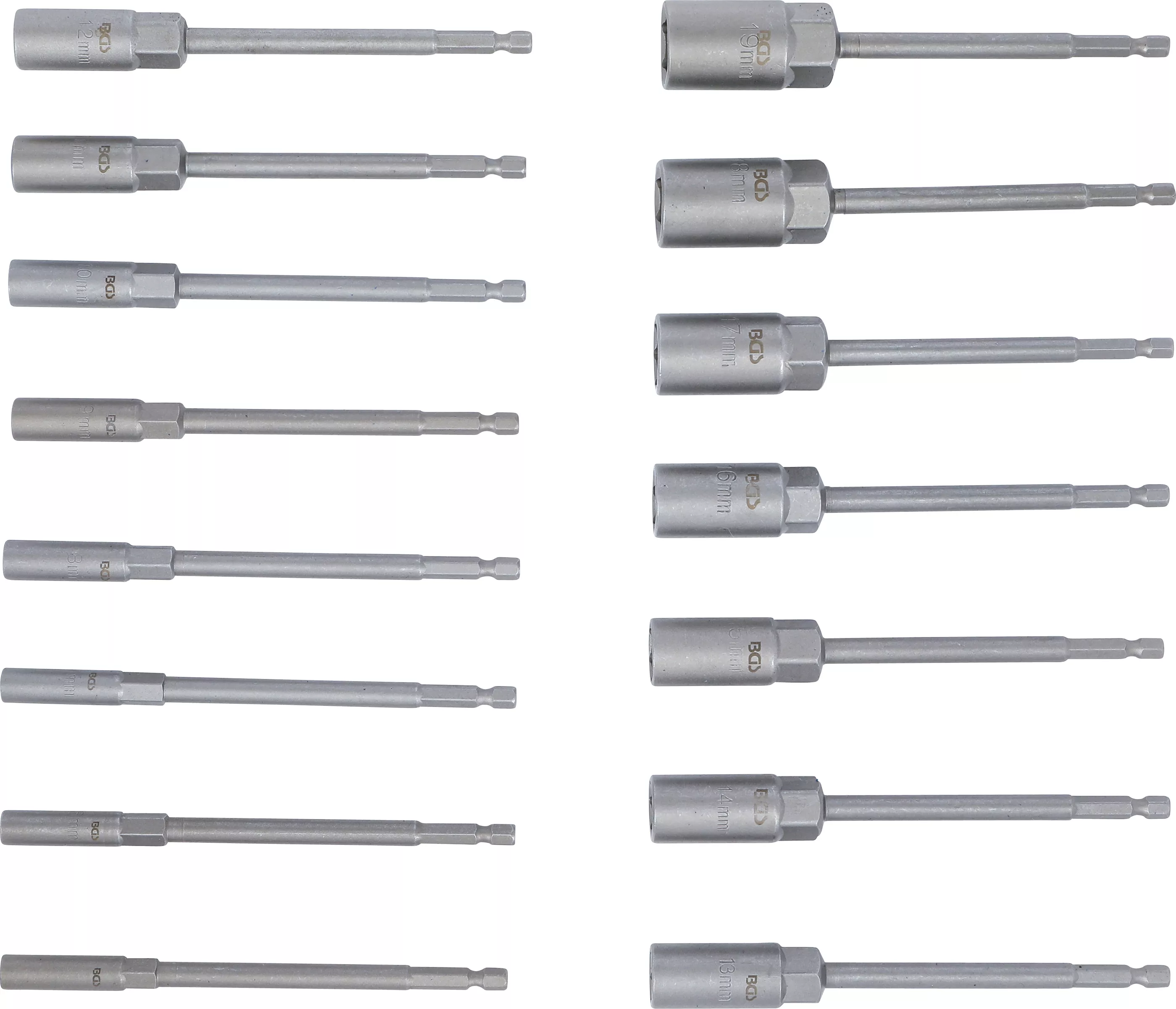 Set chei tubulare 6 colturi | extra lungi | Antrenare 6 colturi exterior 6,3 mm (1/4") | pentru masini de gaurit | 5,5 - 19 mm | 15 piese [6]