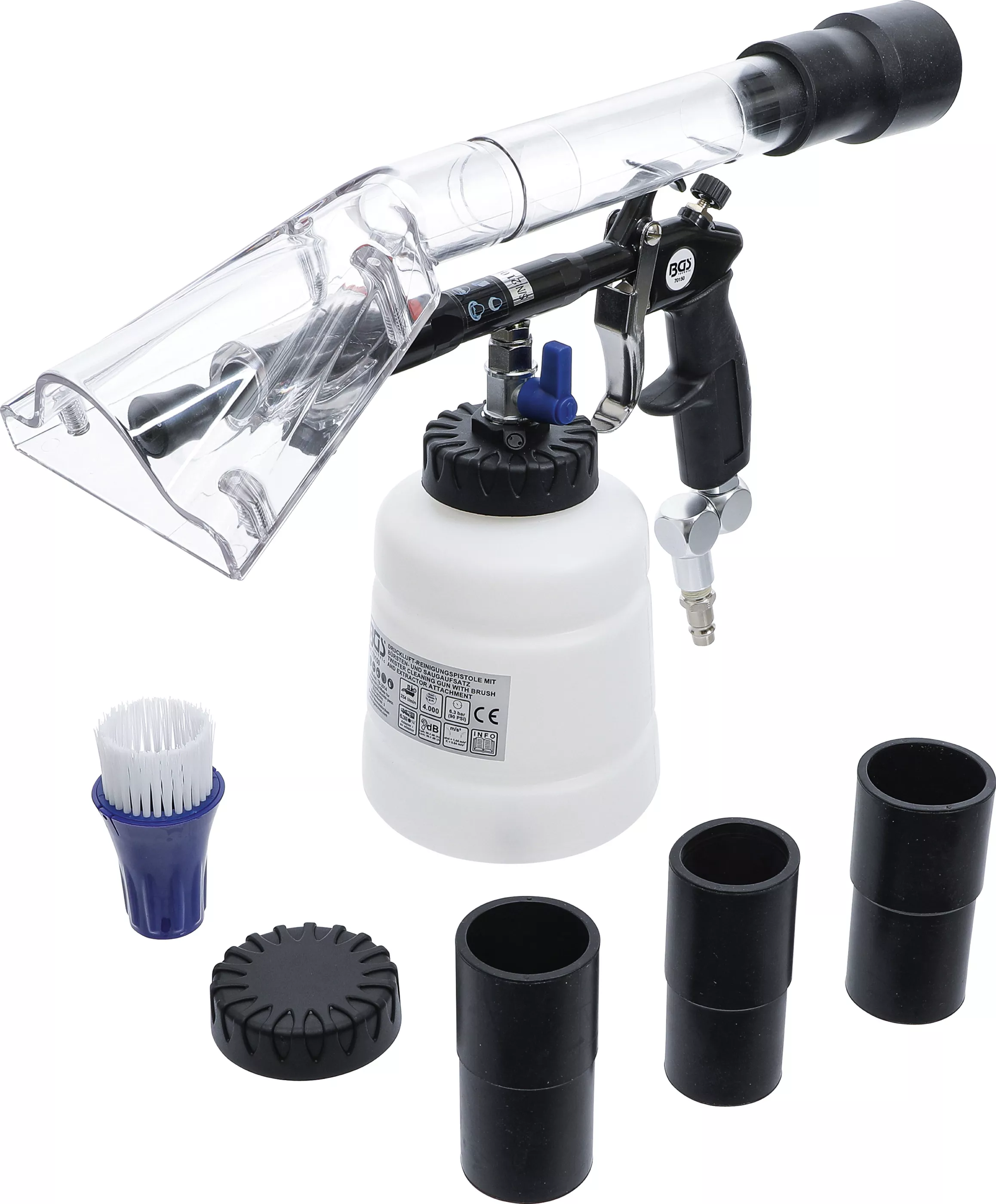 Pistoale de suflat - Pistol de curatare pneumatic cu perii si cap aspiratie | 7 piese