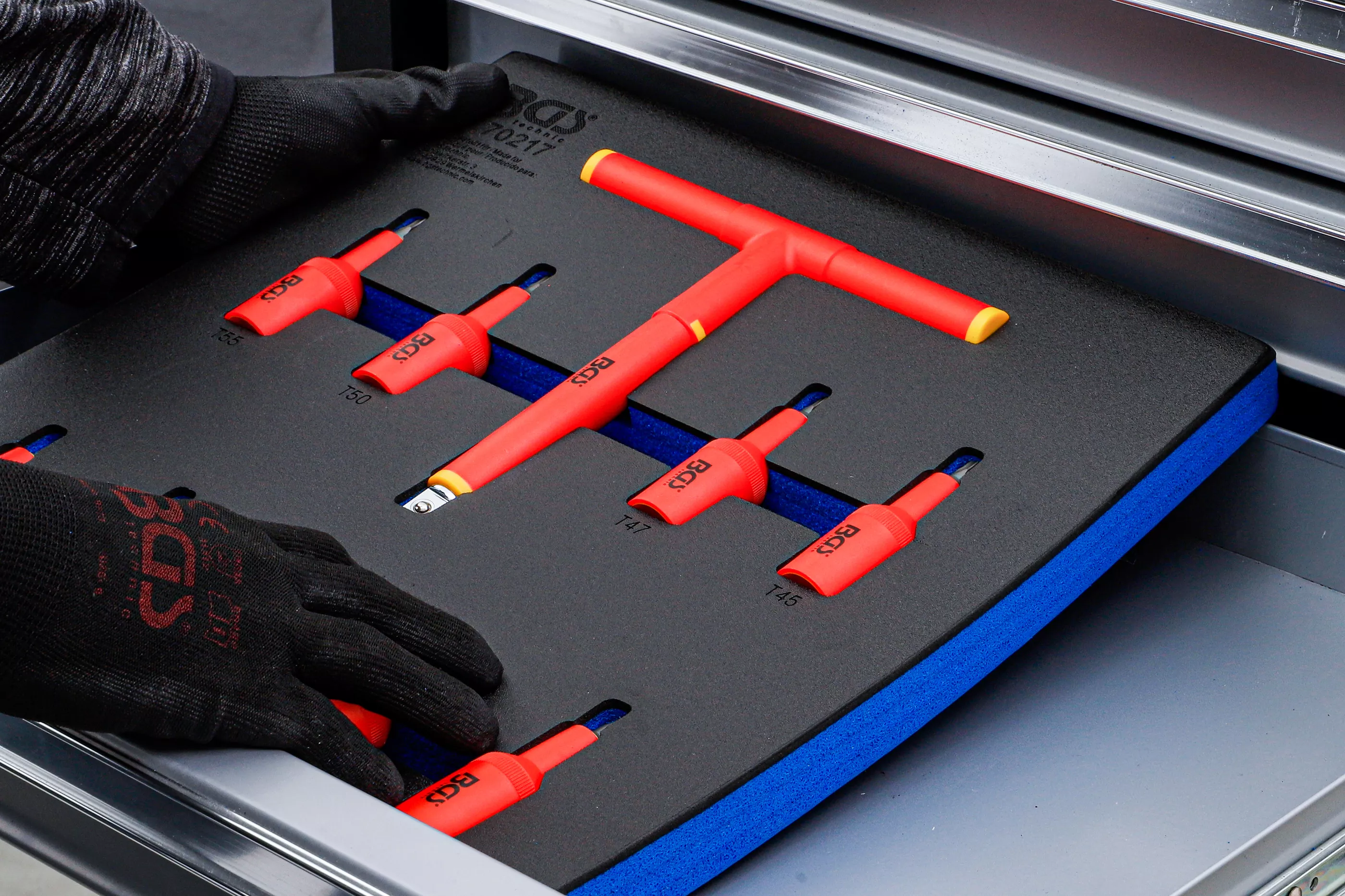 Suport organizator pentru carucior 2/3: Set capete biti VDE | 12,5 mm (1/2") | Profil T (pentru Torx) T20 - T55 | 10 piese [2]