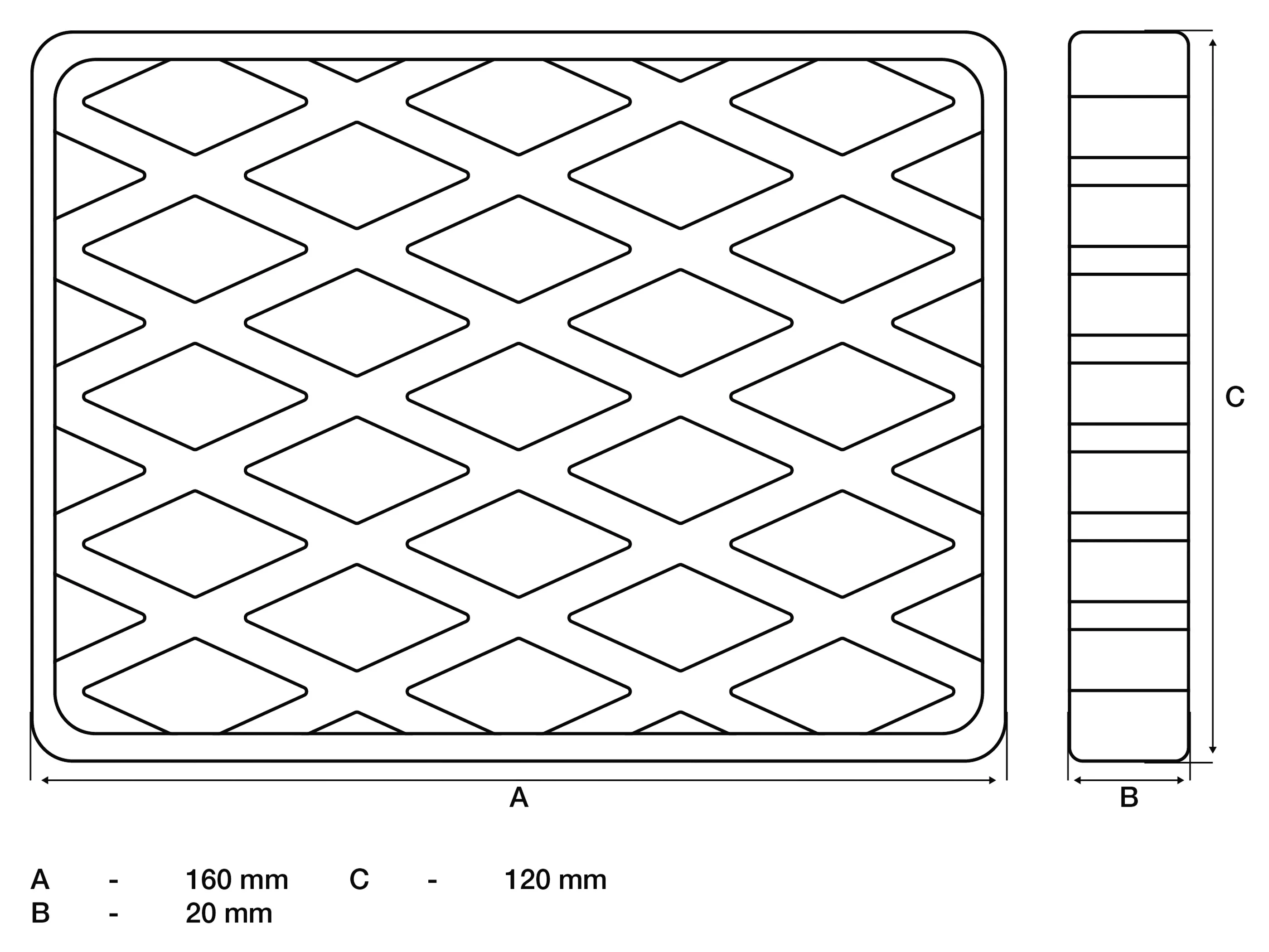 Tub de cauciuc | pentru platforme elevatoare | 160 x 120 x 20 mm [2]