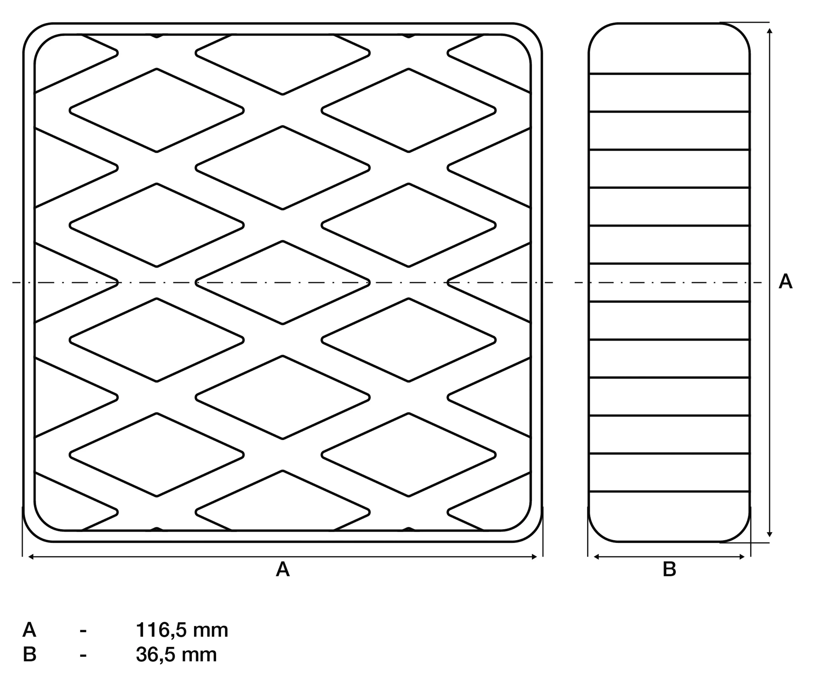 Tub de cauciuc | pentru platforme elevatoare | 116,5 x 116,5 x 36,5 mm [2]