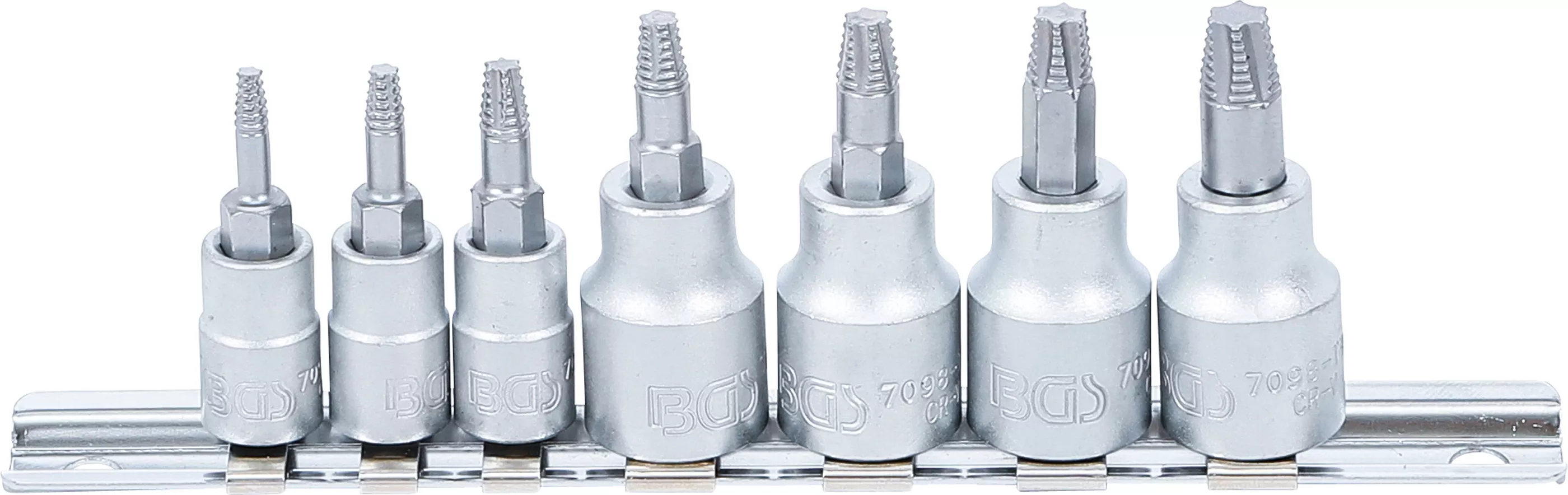 Set extractoare suruburi | 6,3 mm (1/4") / 10 mm (3/8") | pentru profil T defect (pentru Torx) | T10 - T40 | 7 piese [1]