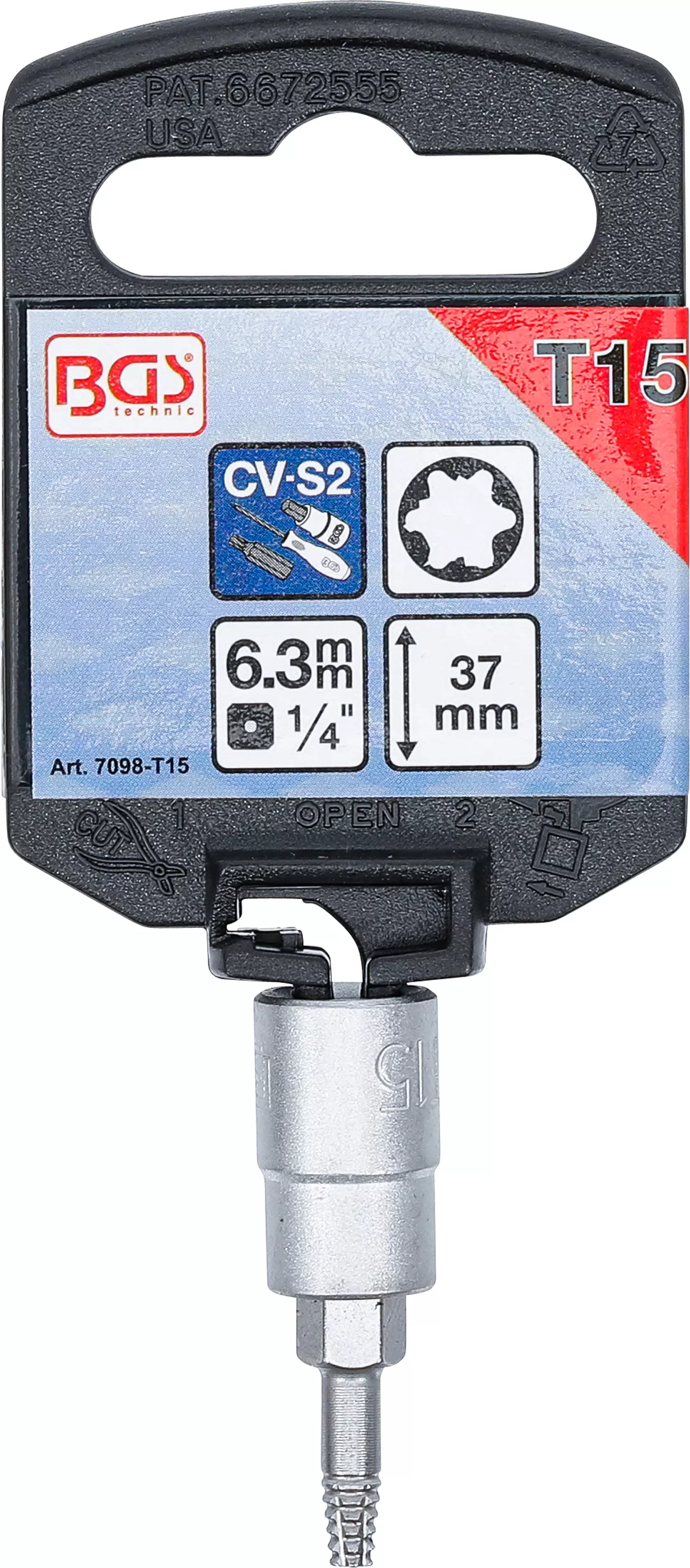 Bit detasabil extractoare suruburi | actionare patrat interior 6,3 mm (1/4") | pentru profil T defect (pentru Torx) T15 [2]
