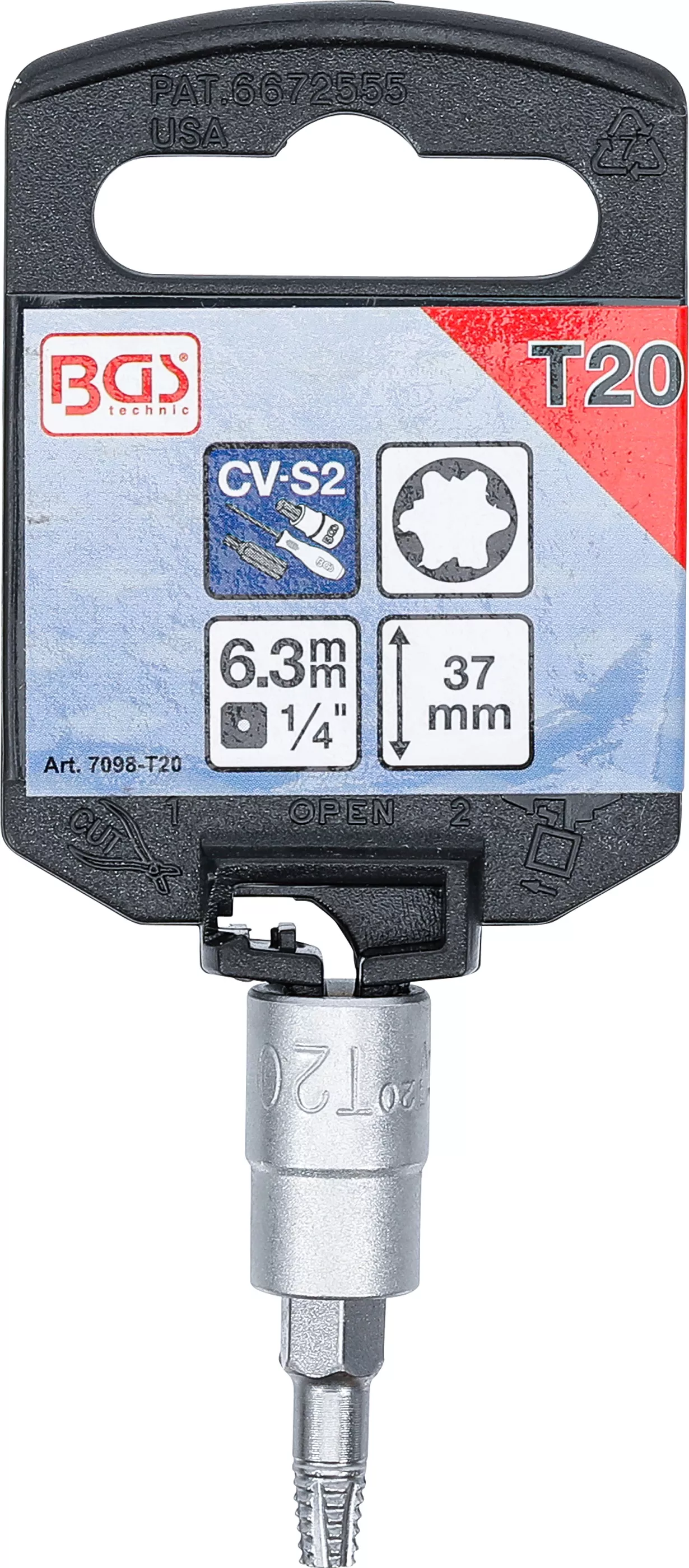 Bit detasabil extractoare suruburi | actionare patrat interior 6,3 mm (1/4") | pentru profil T defect (pentru Torx) T20 [2]