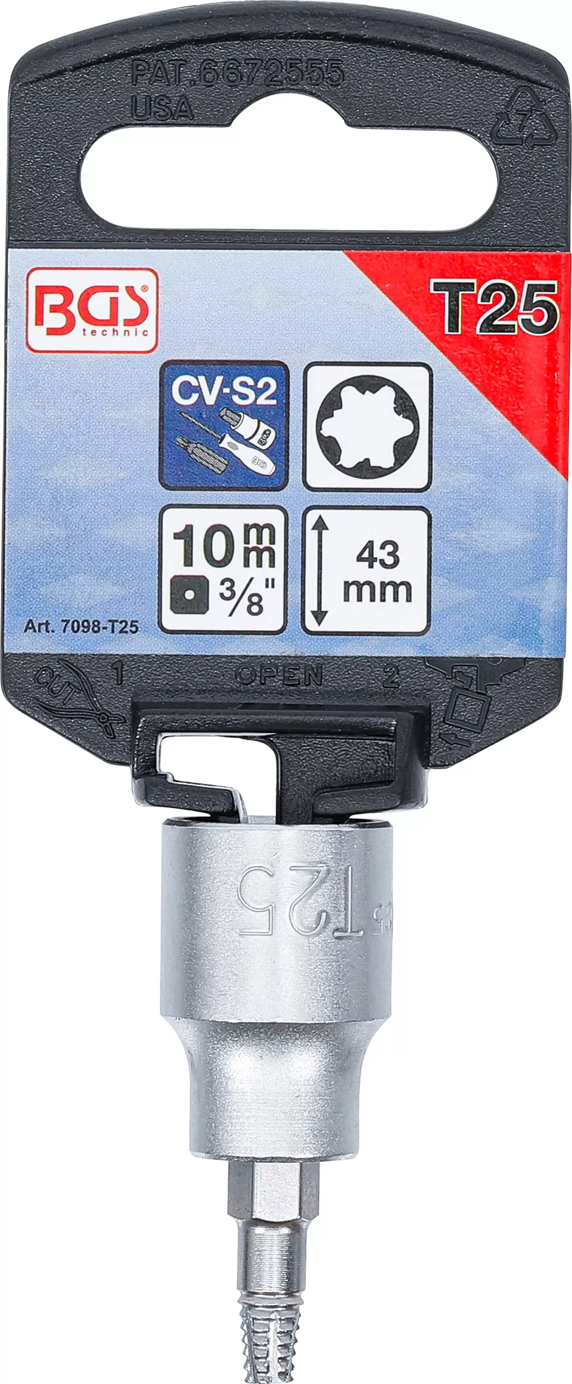 Bit detasabil extractoare suruburi | actionare patrat interior 10 mm (3/8") | pentru profil T defect (pentru Torx) T25 [2]