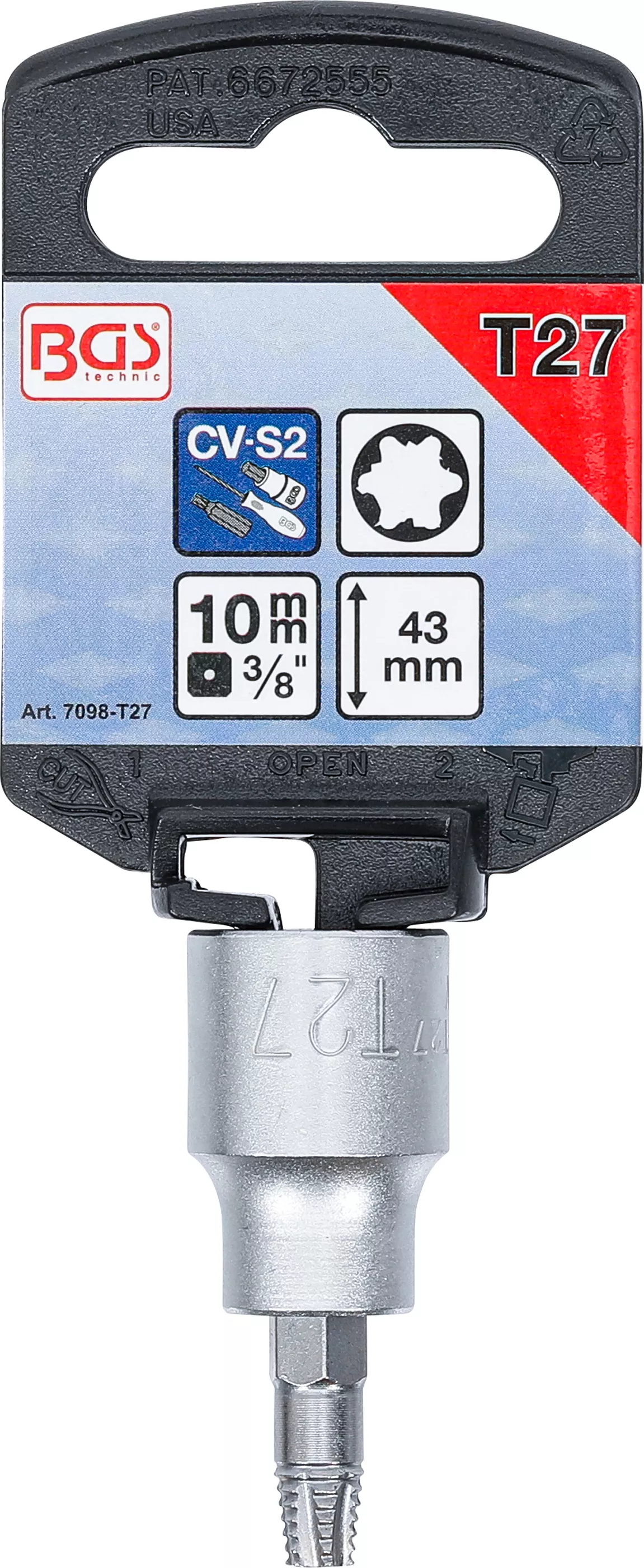 Bit detasabil extractoare suruburi | actionare patrat interior 10 mm (3/8") | pentru profil T defect (pentru Torx) T27 [2]