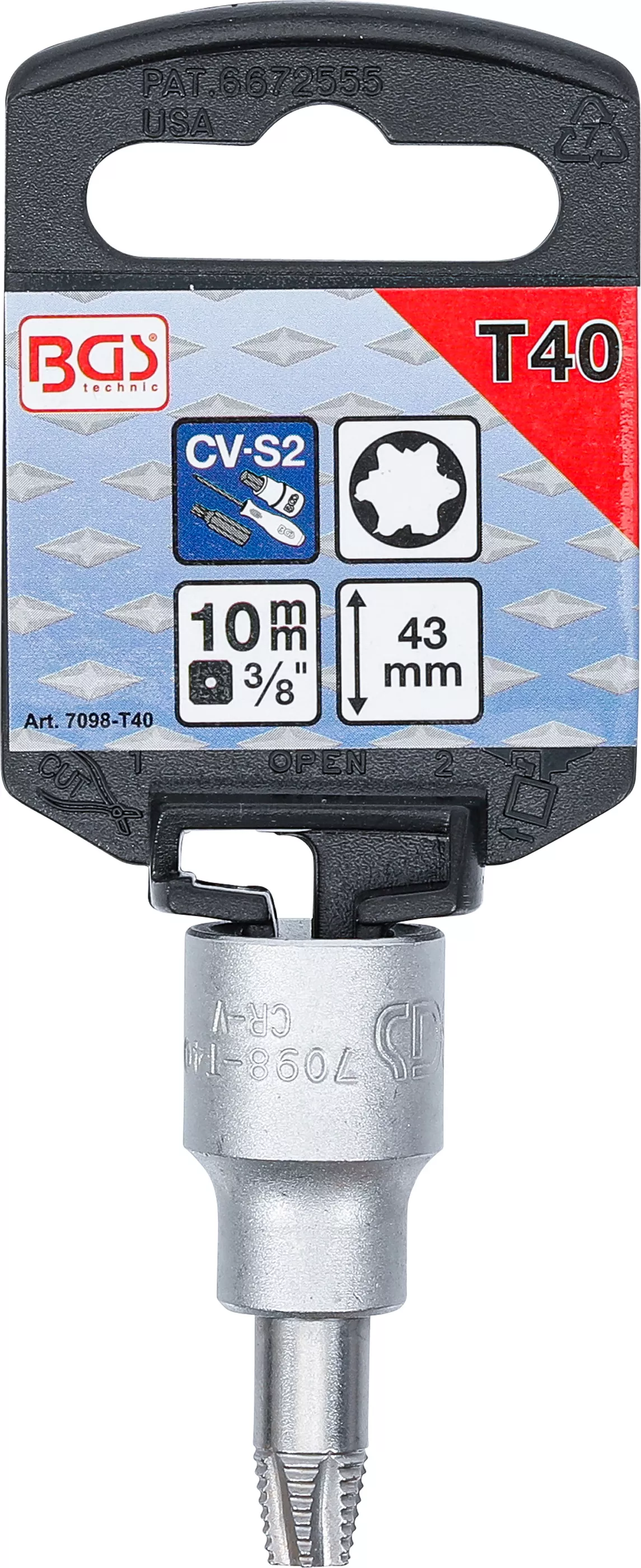 Bit detasabil extractoare suruburi | actionare patrat interior 10 mm (3/8") | pentru profil T defect (pentru Torx) T40 [2]