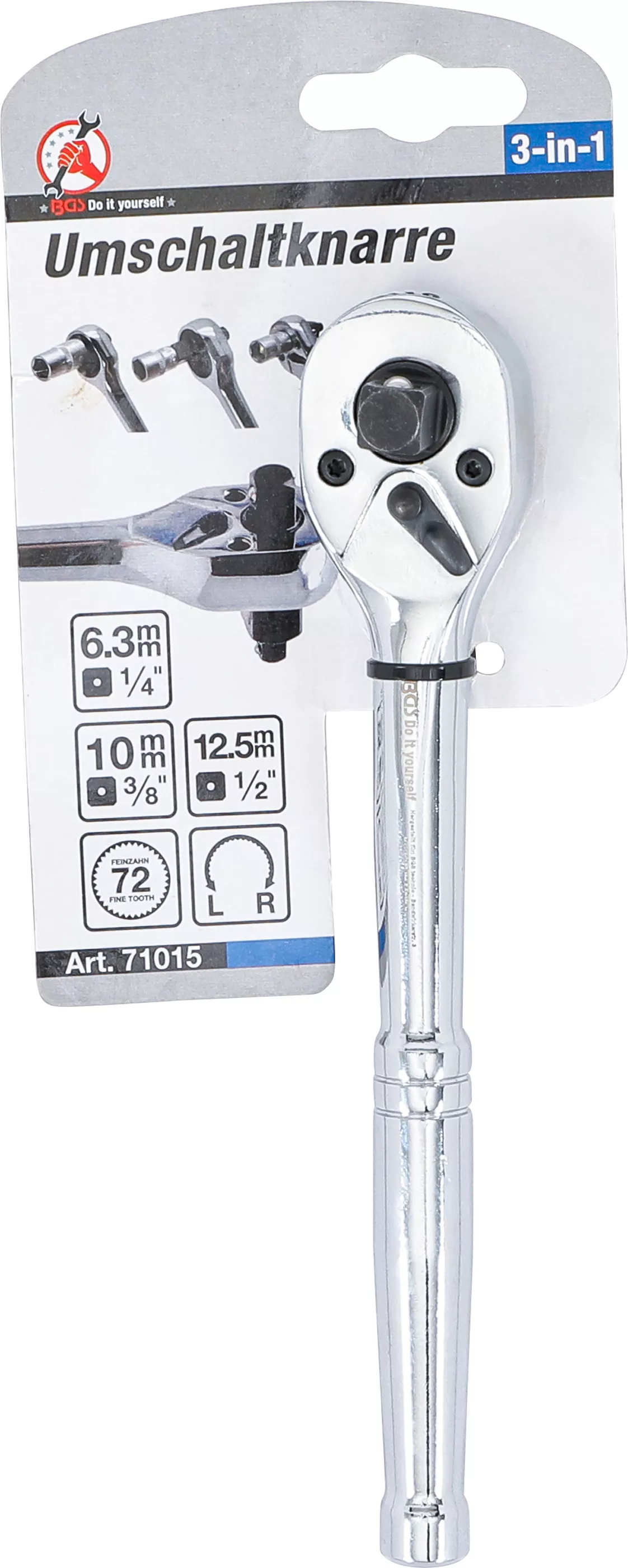 Clichet reversibil | Integral din otel | cu dantura fina | 3-in-1 | 6,3 mm (1/4") / 10 mm (3/8") / 12,5 mm (1/2") [4]
