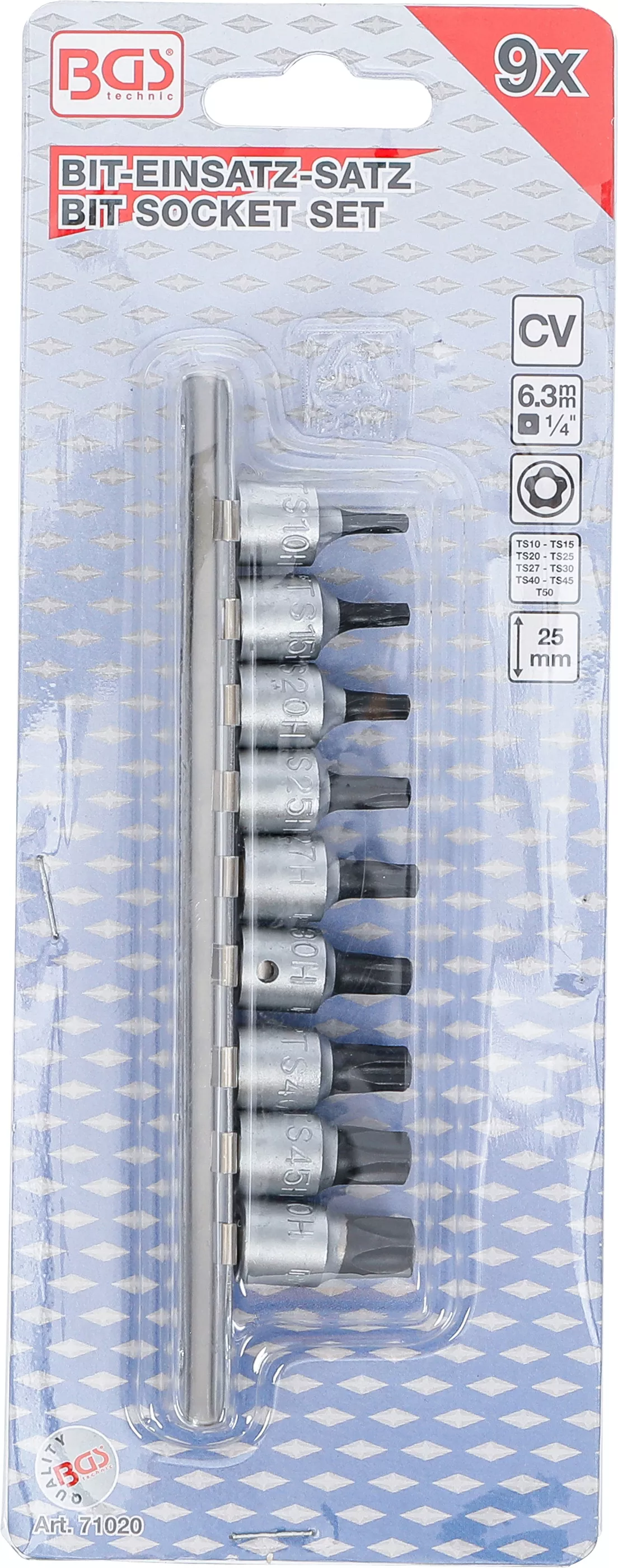 Set biti atasare | 6,3 mm (1/4") | TS-Profil (pentru Torx Plus) cu gaura | 9 piese [4]