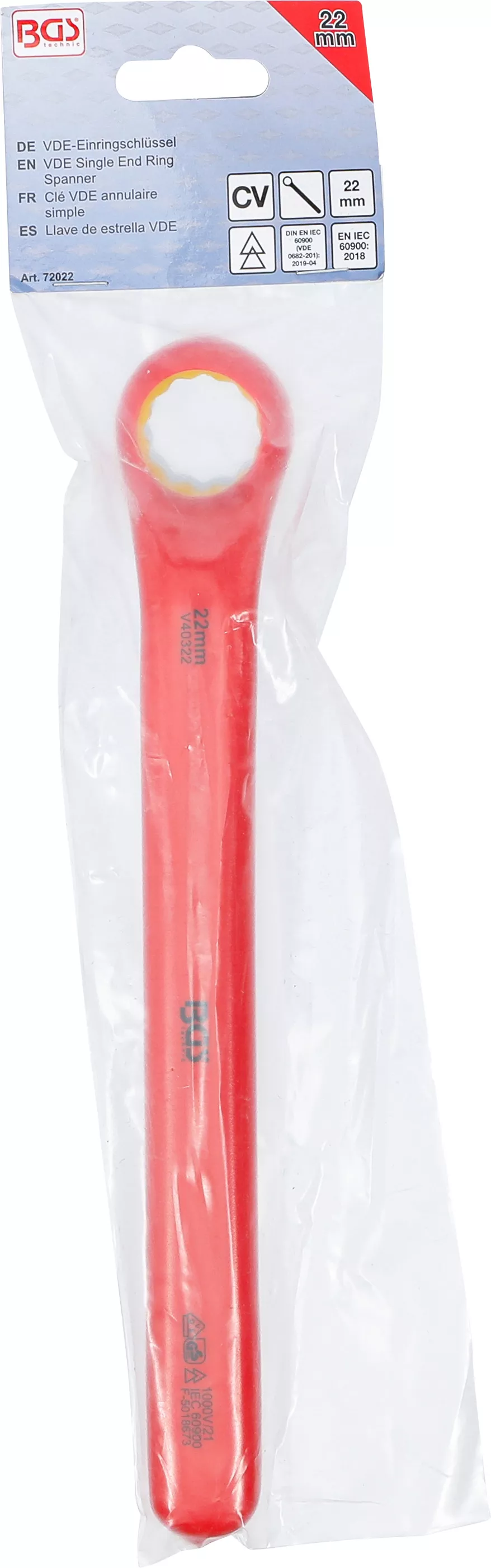 Cheie inelara cu un capat VDE | cotite adanc | 22 mm [5]