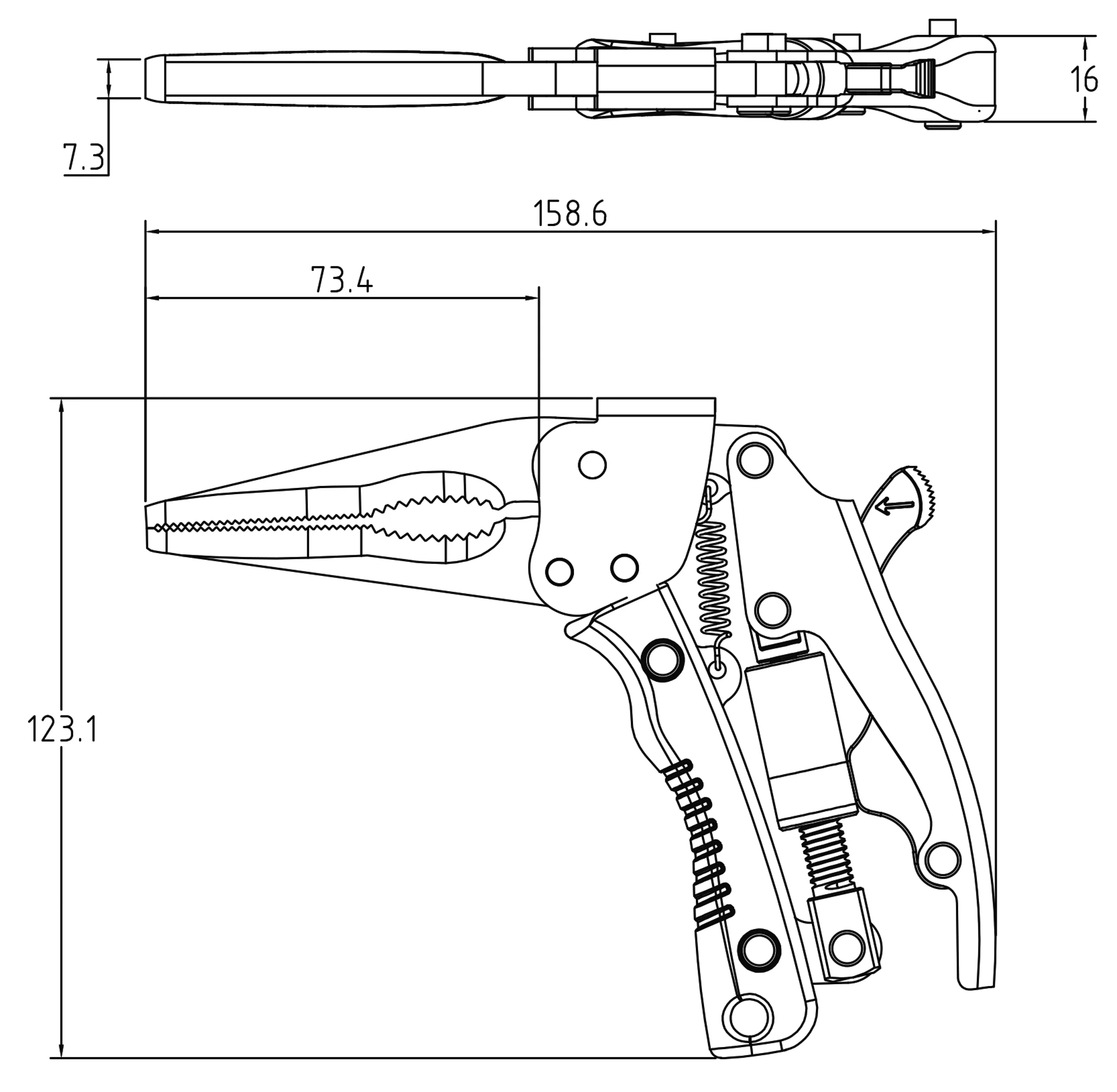 Cleste autoblocant cu falci lungi | cu prindere pistol | 170 mm [5]
