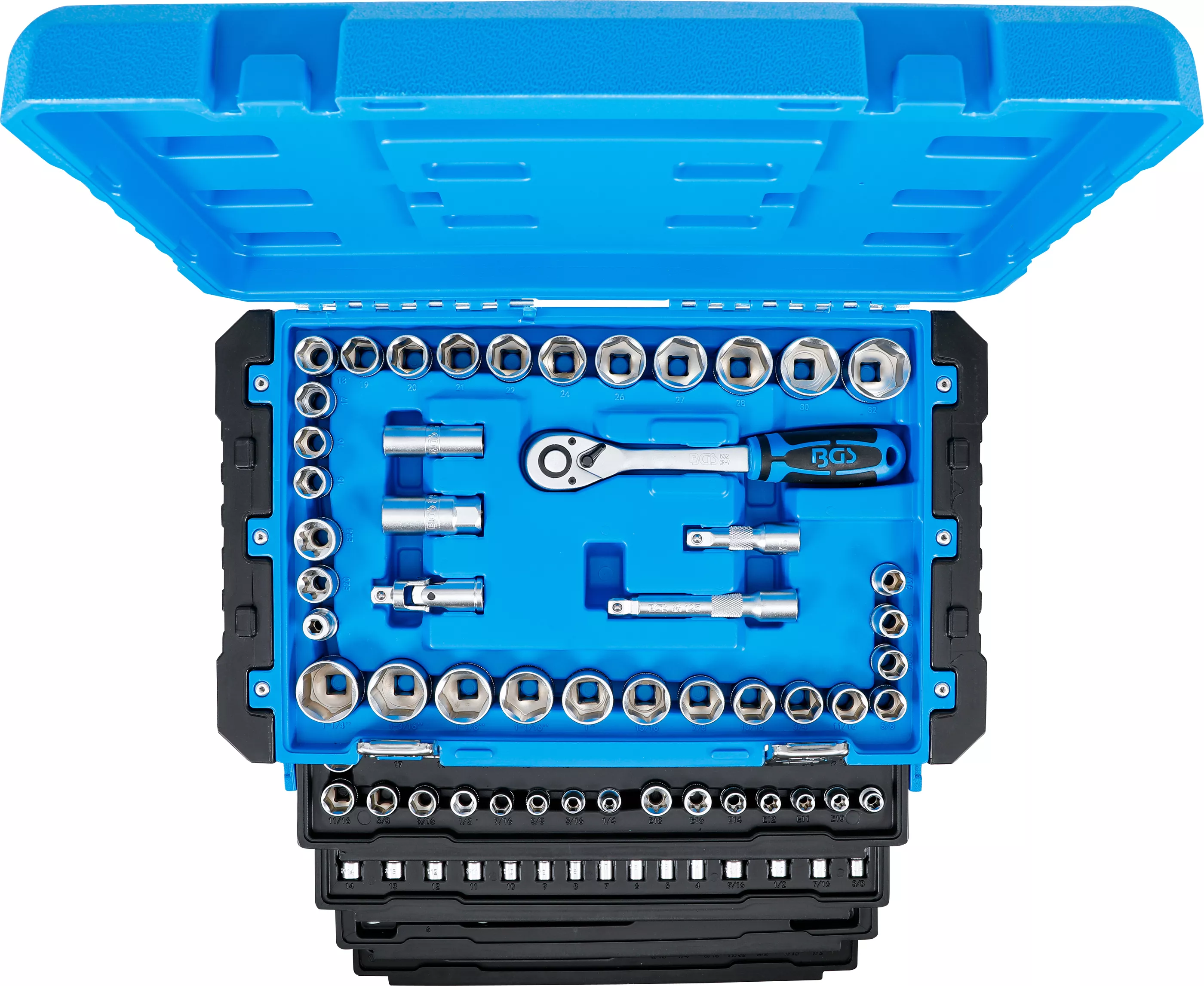 Set chei tubulare 6 colturi | Antrenare 6,3 mm (1/4") / 10 mm (3/8") / 12,5 mm (1/2") | Marimi metric si in toli | 300 piese [8]