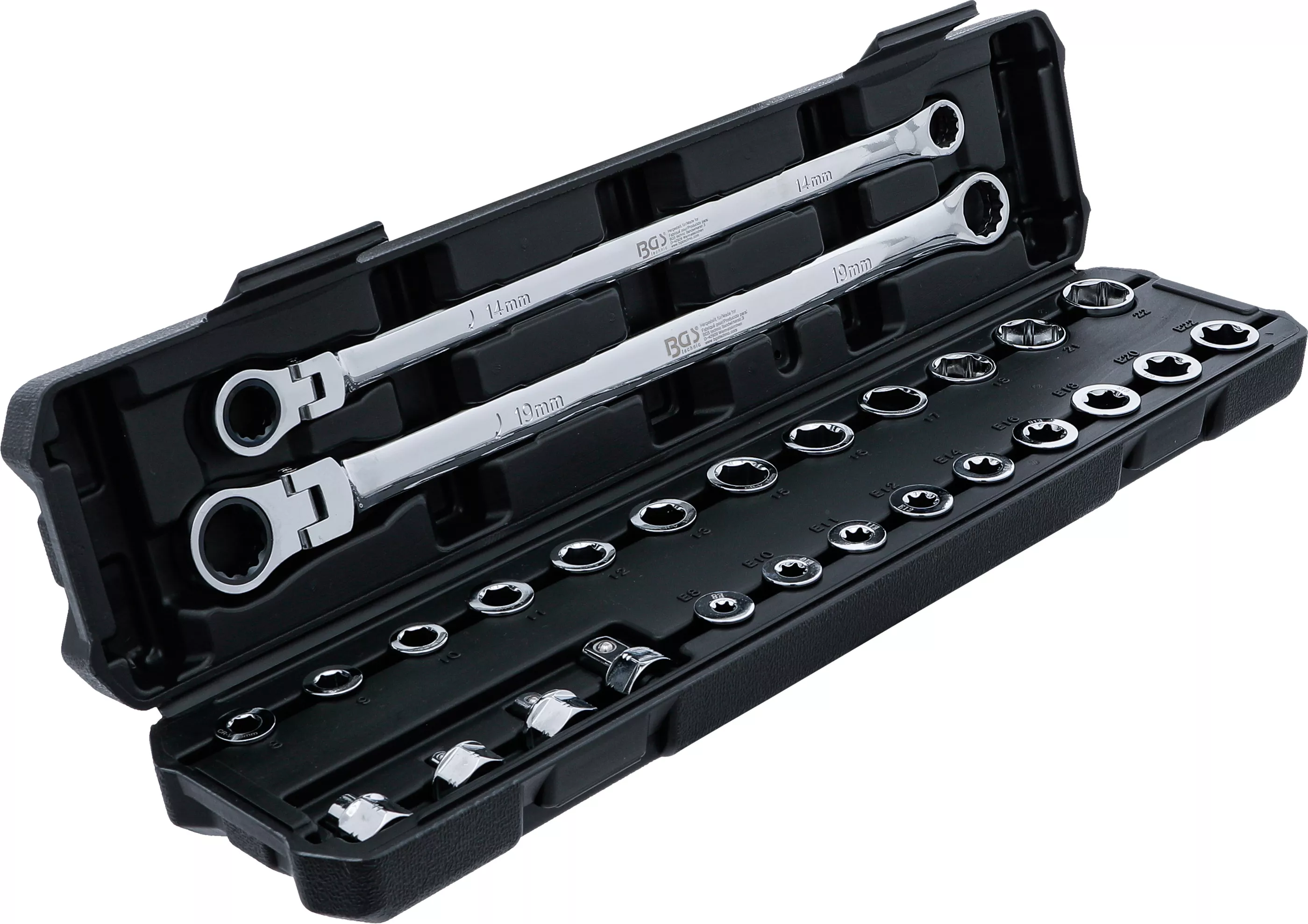 Set cheie inelara dubla si cheie articulata cu clichet | extra lunga | 27 piese [4]