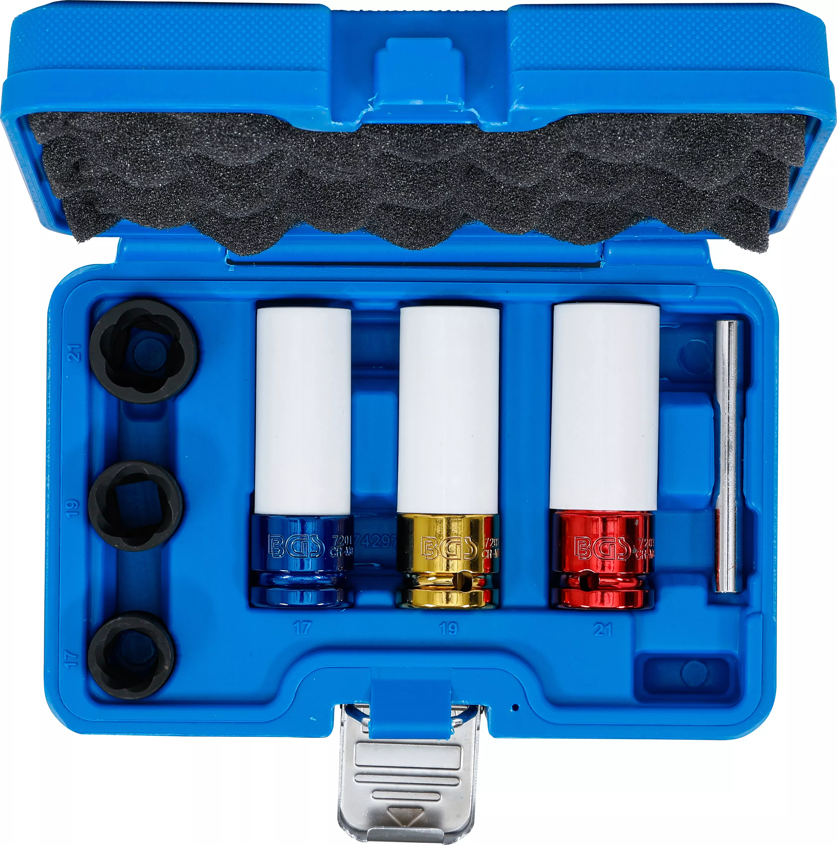 Set cap cheie de impact cu protectie si capete chei tubulare profil spiral | Actionare patrat interior 12,5 mm (1/2") | 17 - 21 mm | 7 piese [5]