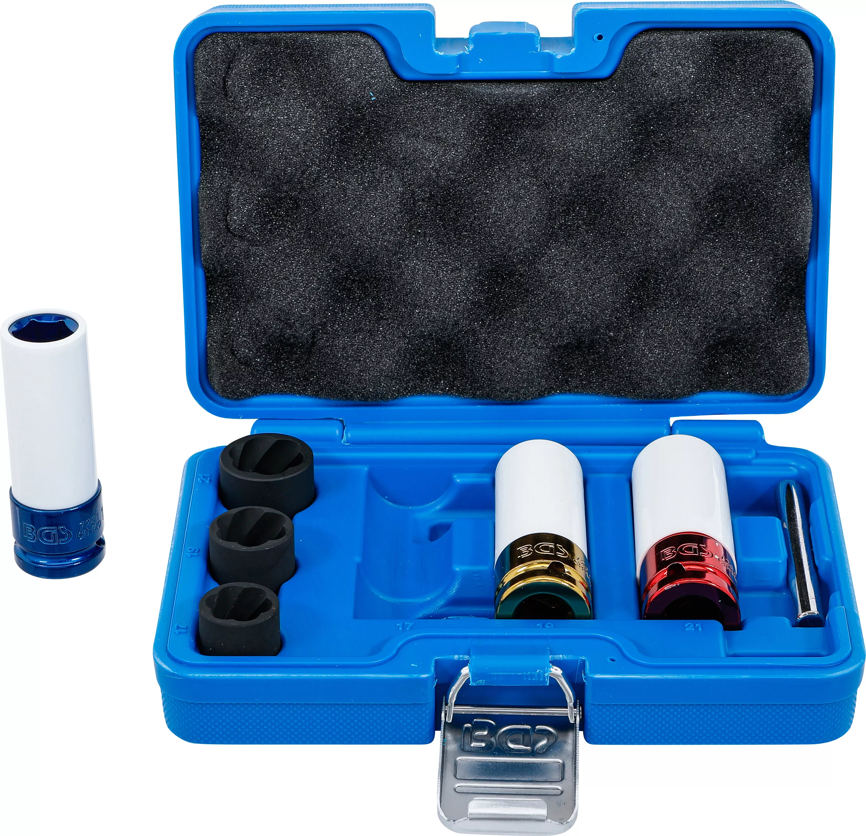 Set cap cheie de impact cu protectie si capete chei tubulare profil spiral | Actionare patrat interior 12,5 mm (1/2") | 17 - 21 mm | 7 piese [1]