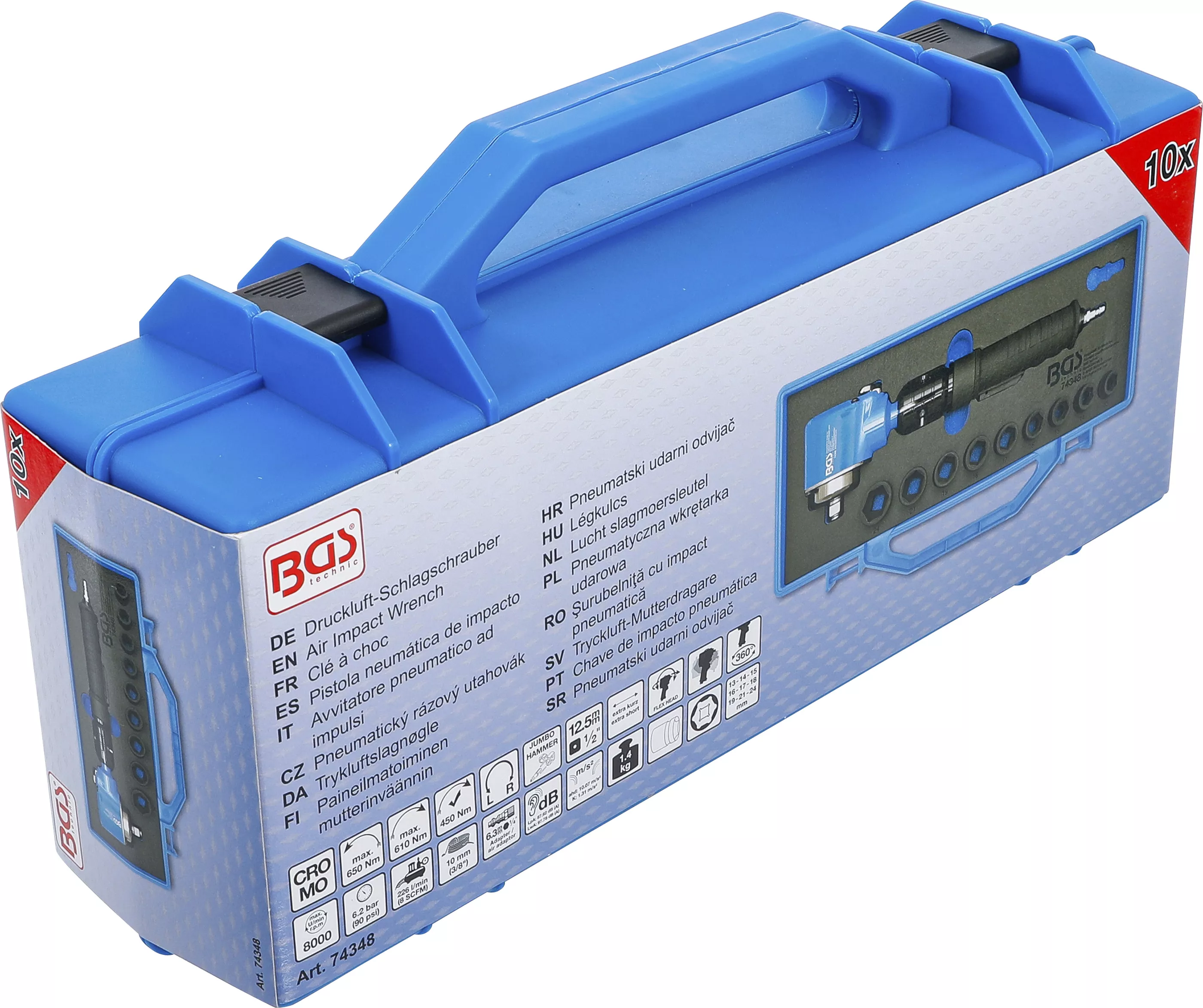surubelnita cu impact pneumatica | Set chei tubulare de impact si in unghi | 12,5 mm (1/2") | 650 Nm | 10 piese [10]