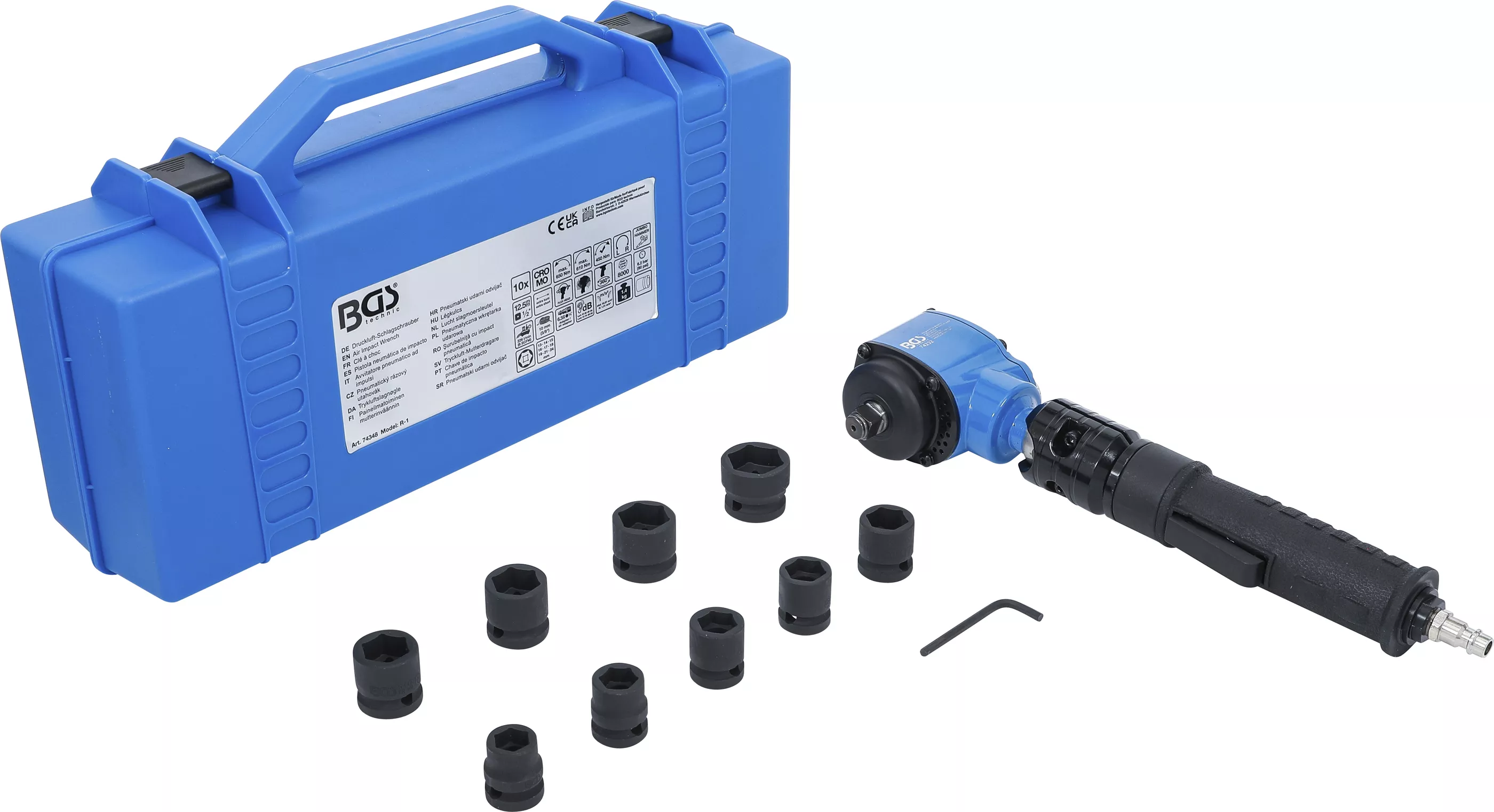 Şurubelniţă cu impact - surubelnita cu impact pneumatica | Set chei tubulare de impact si in unghi | 12,5 mm (1/2") | 650 Nm | 10 piese