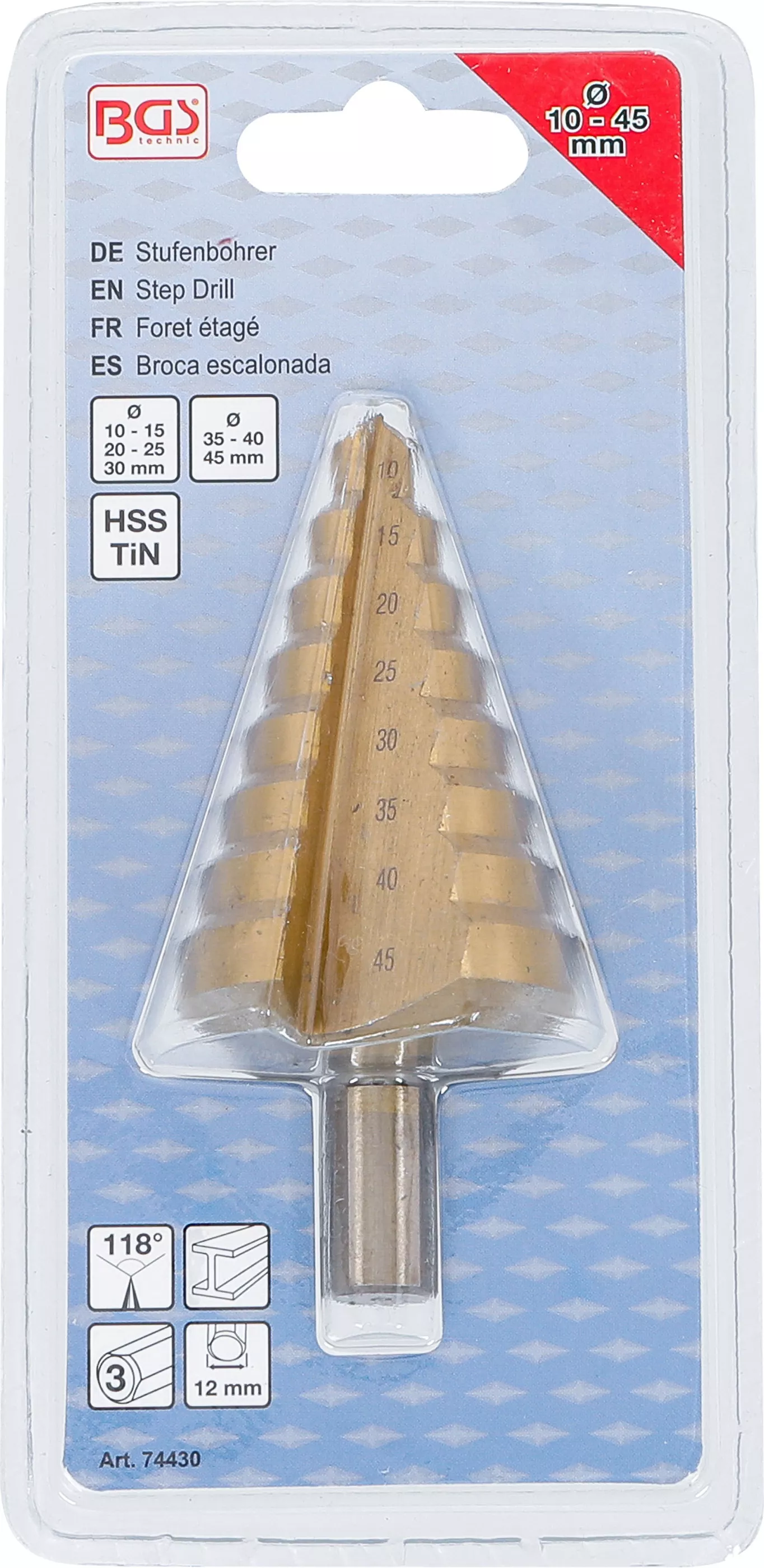 Burghiu in trepte | titan nitrurat | o 10 - 45 mm [4]