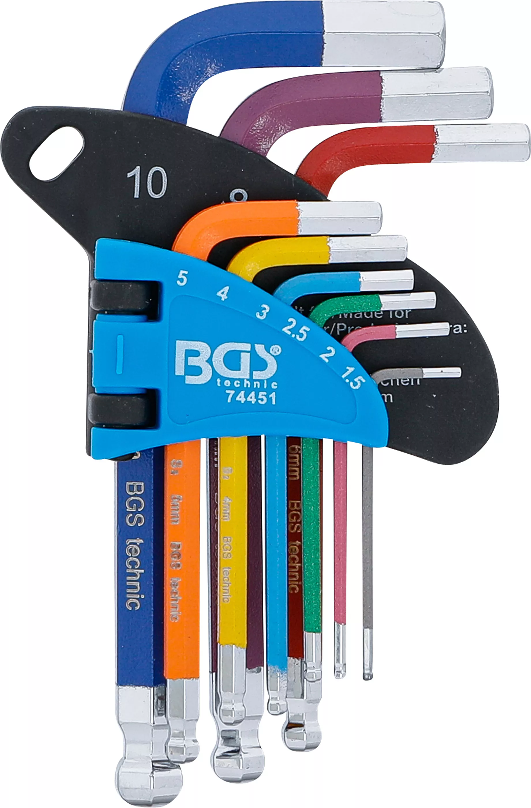 Set chei tip L | multicolora | scurte | hexagon interior, hexagon interior cu cap sferic 1,5 - 10 mm | 9 piese [2]
