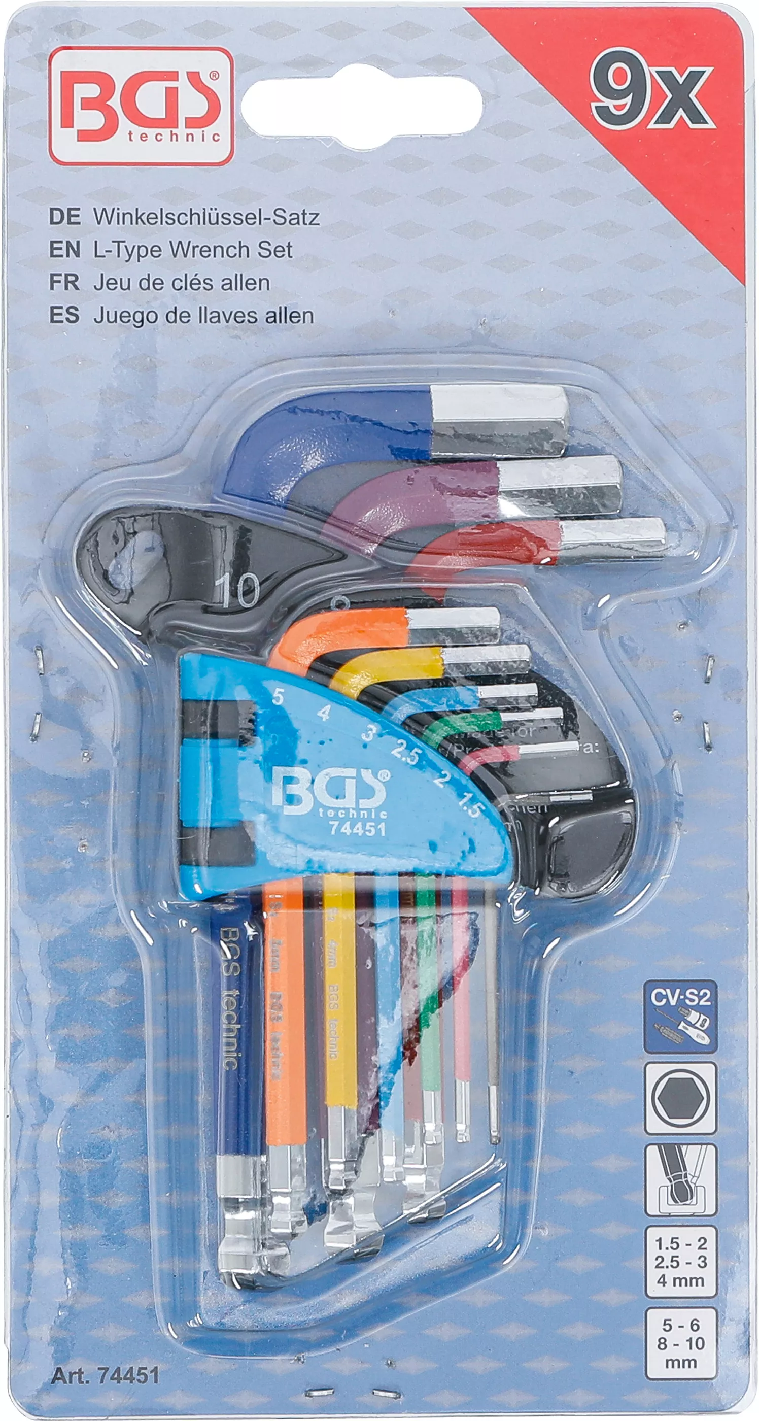 Set chei tip L | multicolora | scurte | hexagon interior, hexagon interior cu cap sferic 1,5 - 10 mm | 9 piese [4]