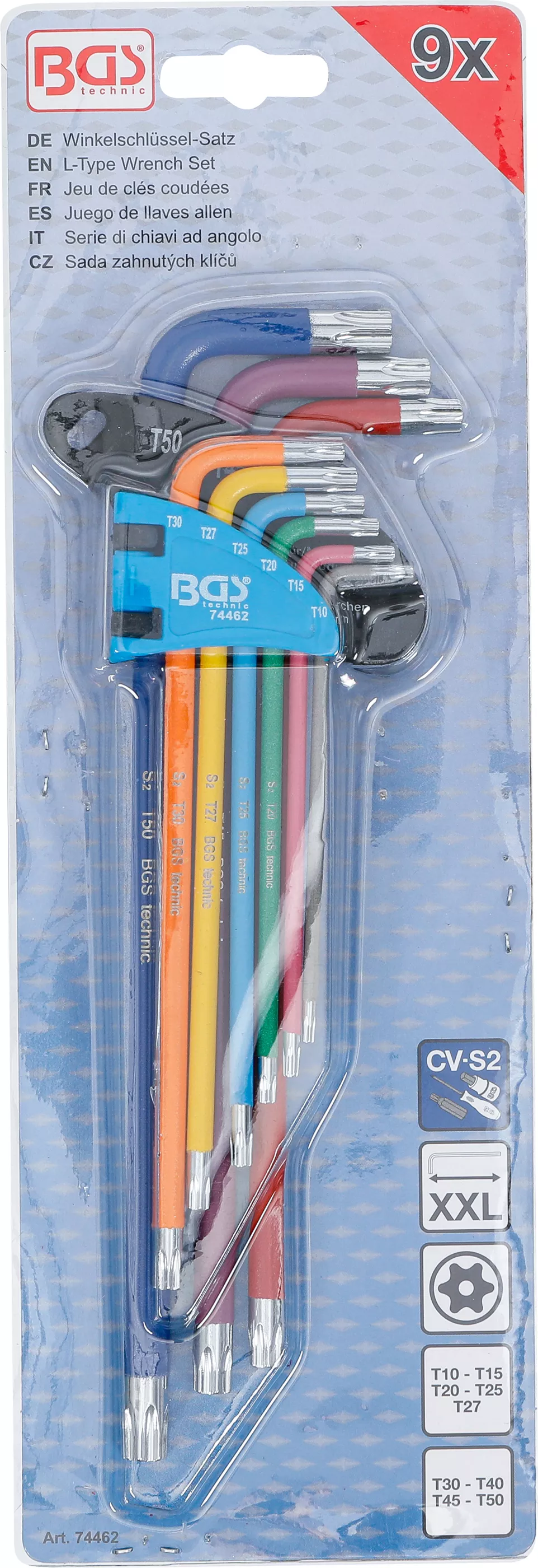 Set chei tip L | multicolora | extra lunga | profil T (pentru Torx) cu alezaj T10 - T50 | 9 piese [4]