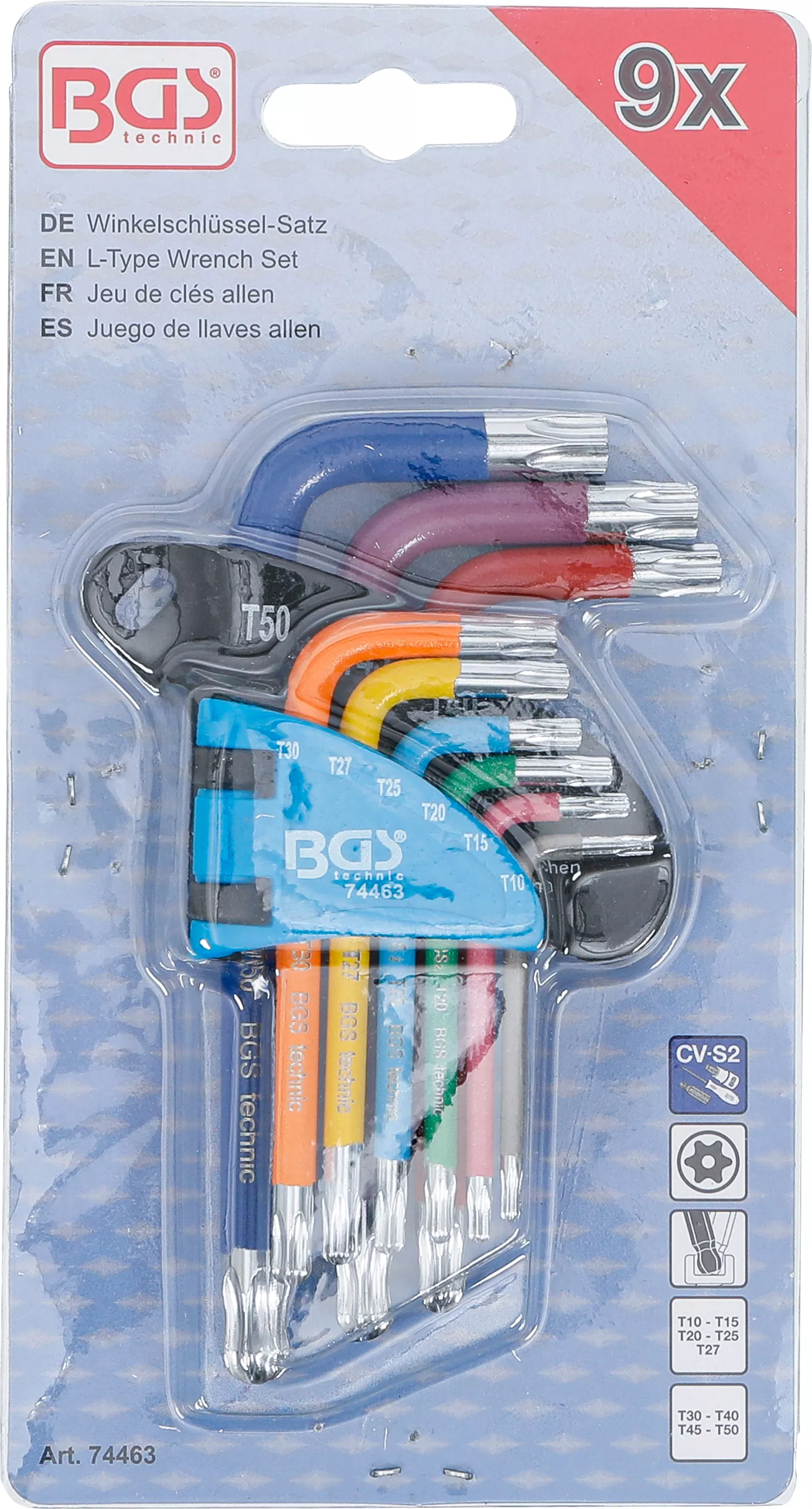 Set chei tip L | multicolora | scurte | profil T (pentru Torx) cu gaura si cap sferic T10 - T50 | 9 piese [4]