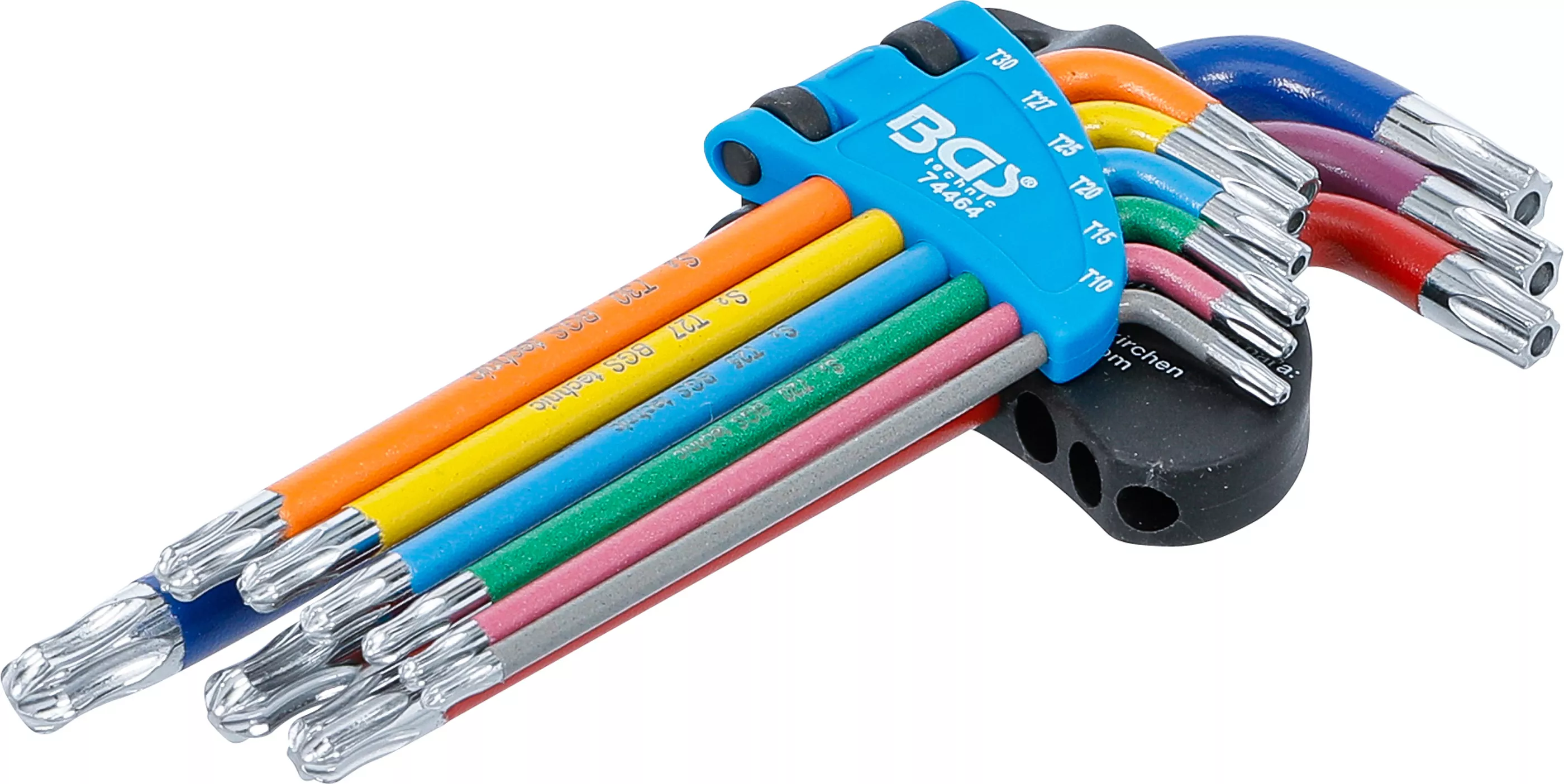 Chei cotite - Set chei tip L | multicolora | profil T (pentru Torx) cu gaura si cap sferic T10 - T50 | 9 piese
