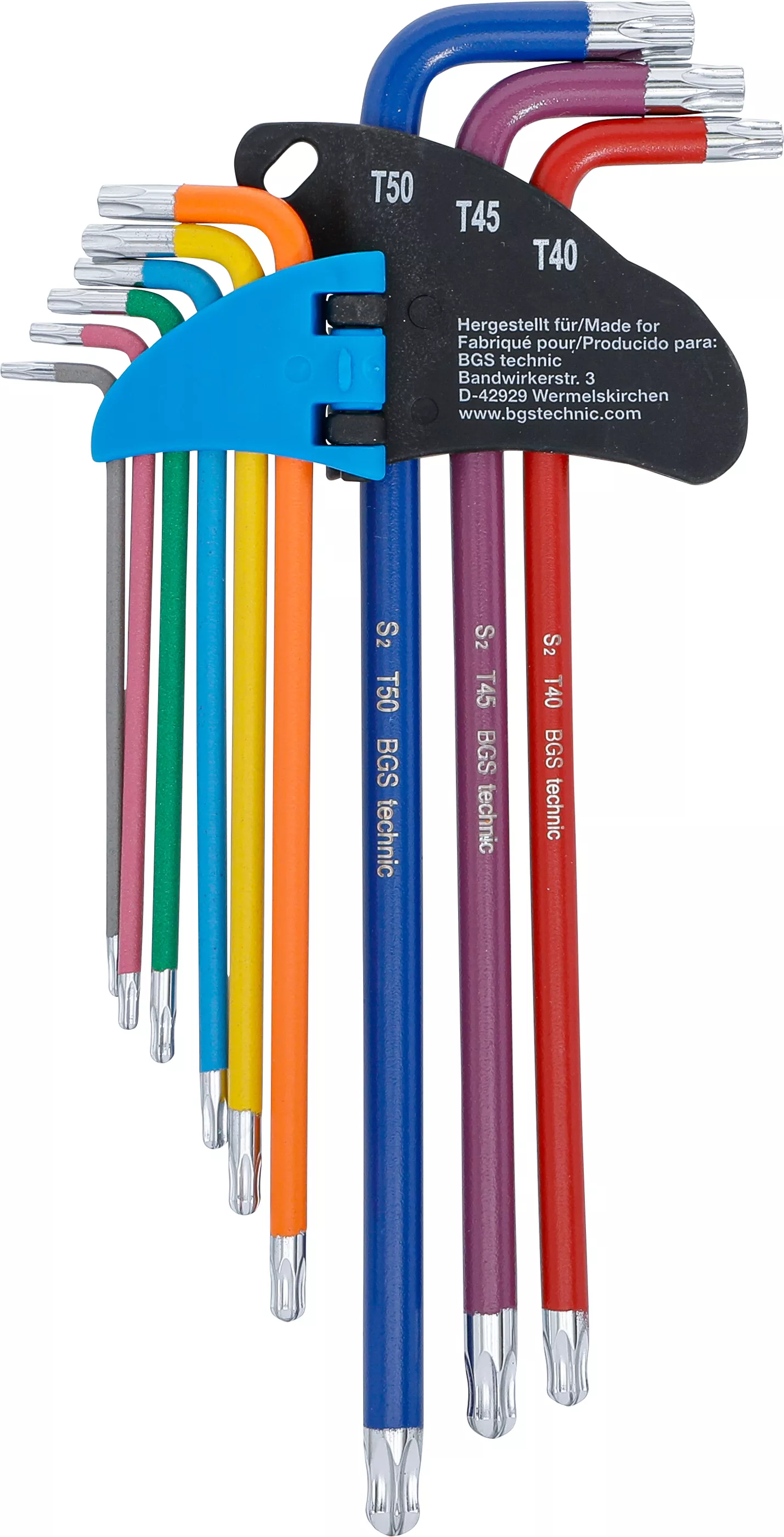 Set chei tip L | multicolora | extra lunga | profil T (pentru Torx) cu gaura si cap sferic T10 - T50 | 9 piese [3]