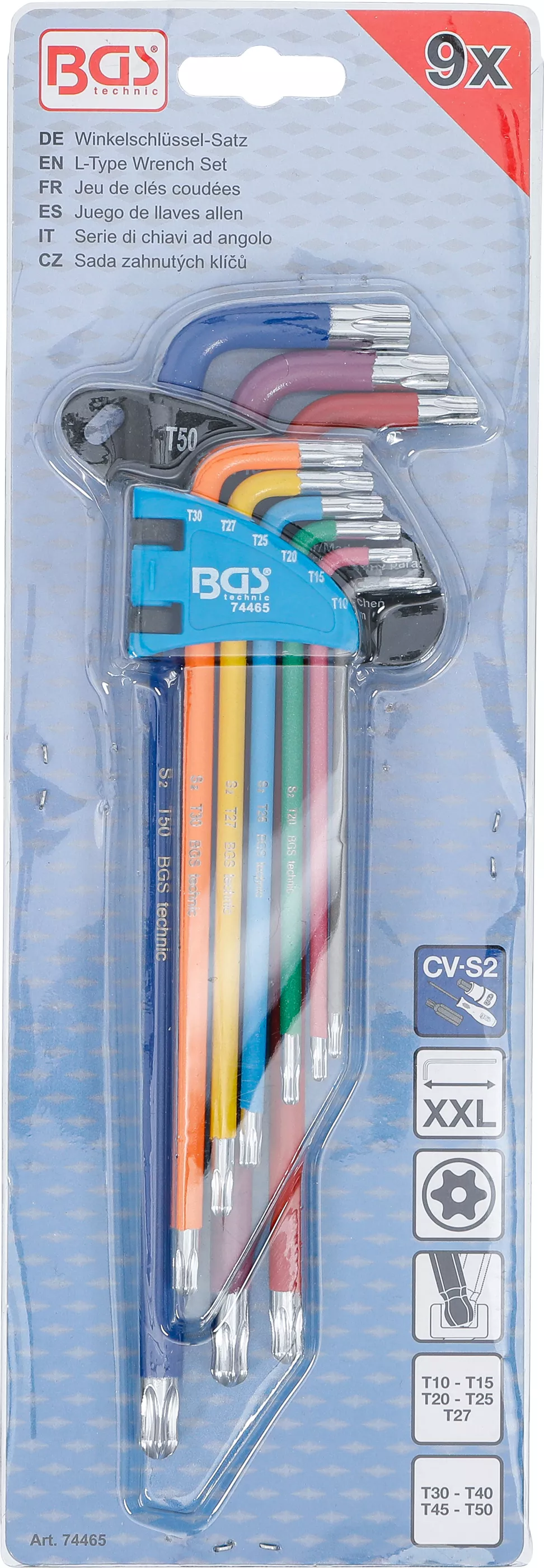 Set chei tip L | multicolora | extra lunga | profil T (pentru Torx) cu gaura si cap sferic T10 - T50 | 9 piese [4]