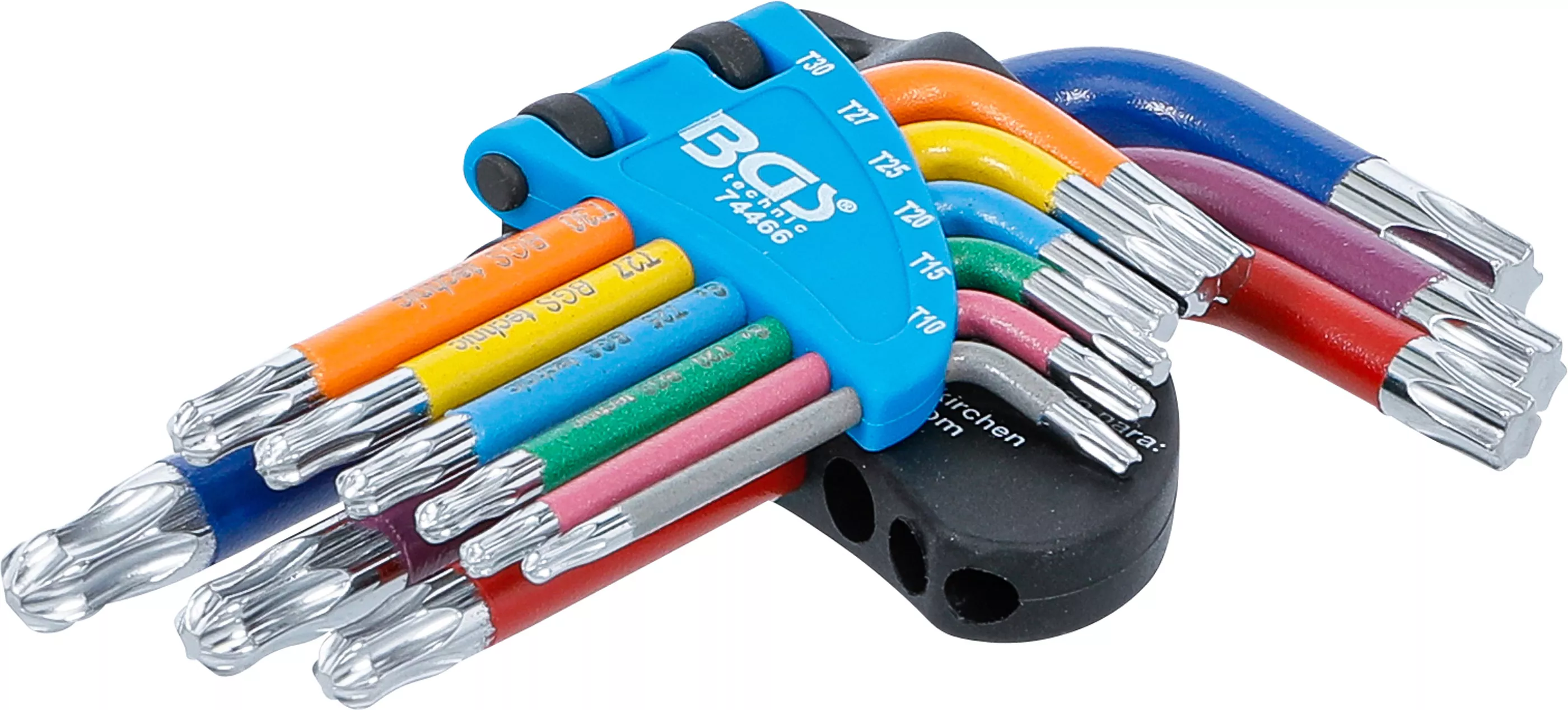 Chei cotite - Set chei tip L | multicolora | scurte | profil T (pentru Torx) cu cap sferic T10 - T50 | 9 piese