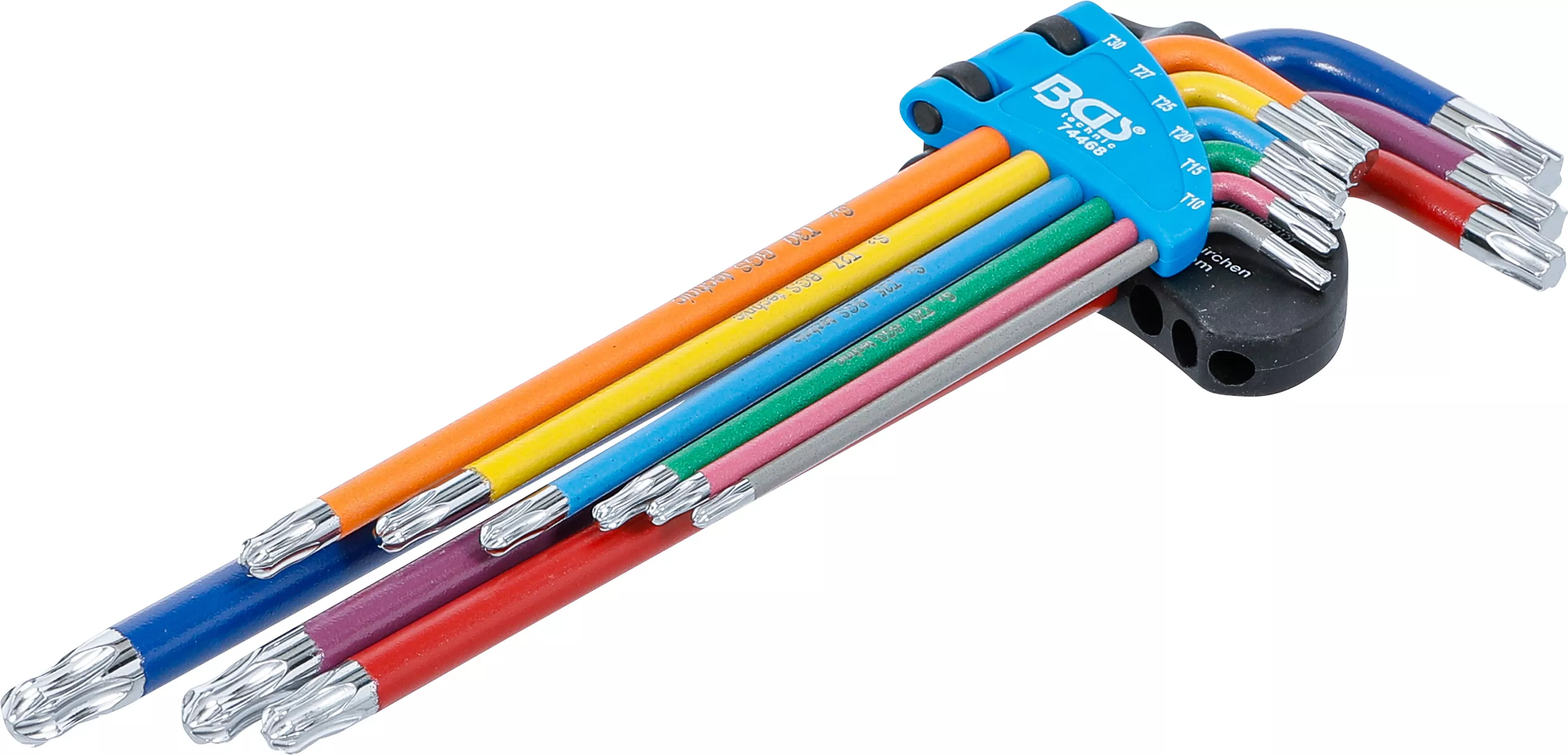 Chei cotite - Set chei tip L | multicolora | extra lunga | profil T (pentru Torx) cu cap sferic T10 - T50 | 9 piese
