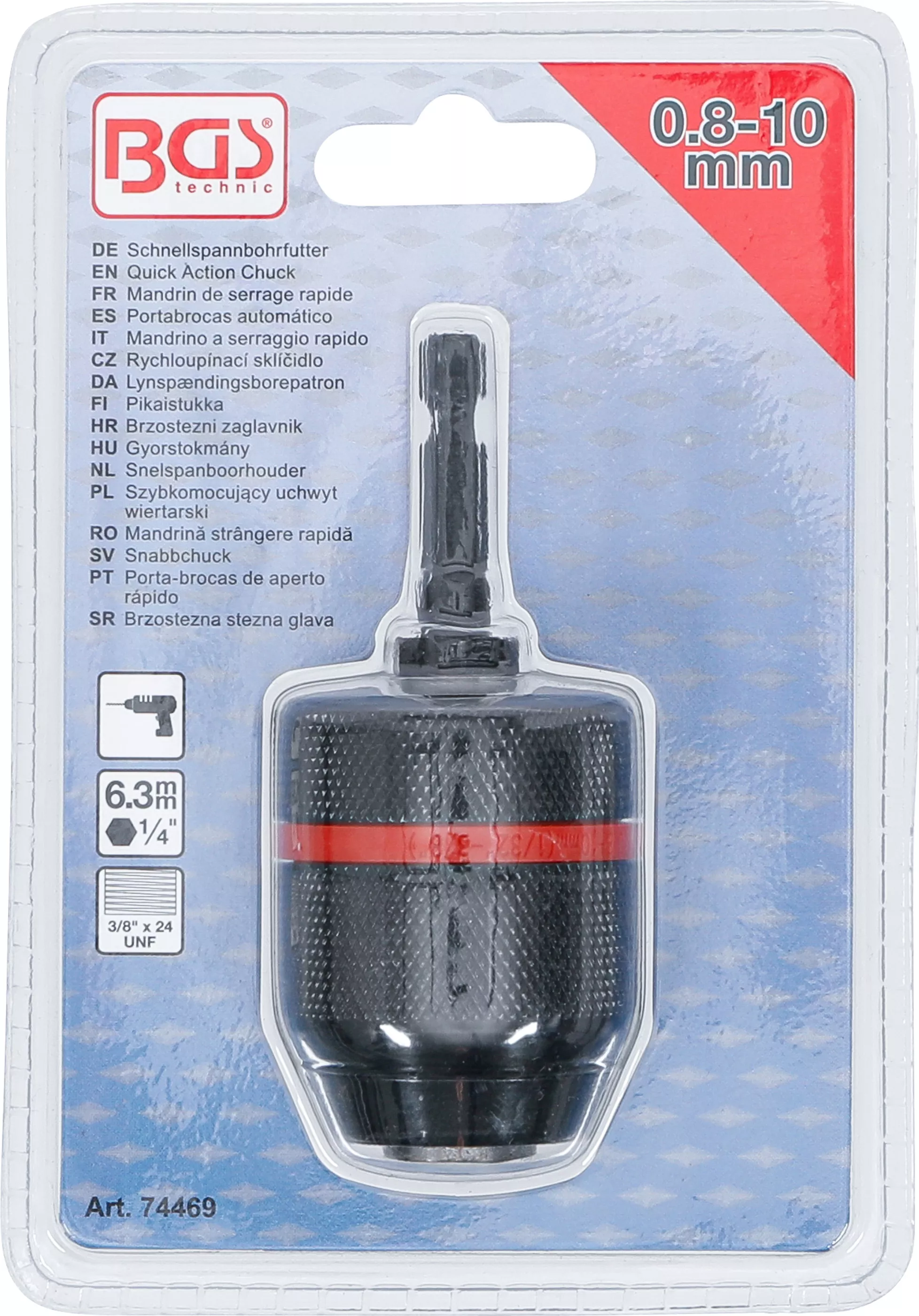 Mandrina strangere rapida | executie metalica | actionare hexagon exterior 6,3 mm (1/4") x 20 UNF | 0,8 - 10 mm [5]