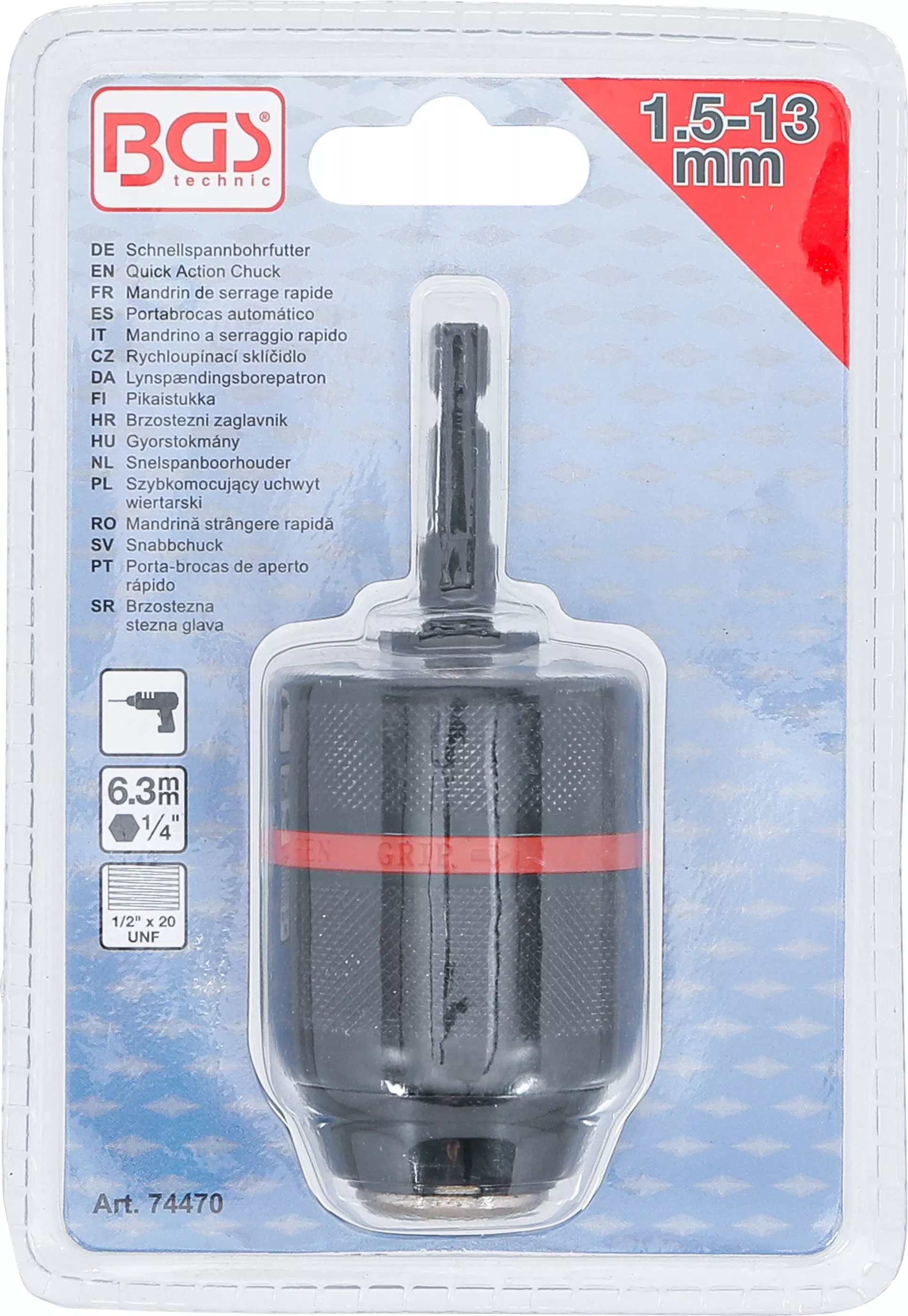 Mandrina strangere rapida | executie metalica | actionare hexagon exterior 6,3 mm (1/4") x 20 UNF | 1,5 - 13 mm [5]
