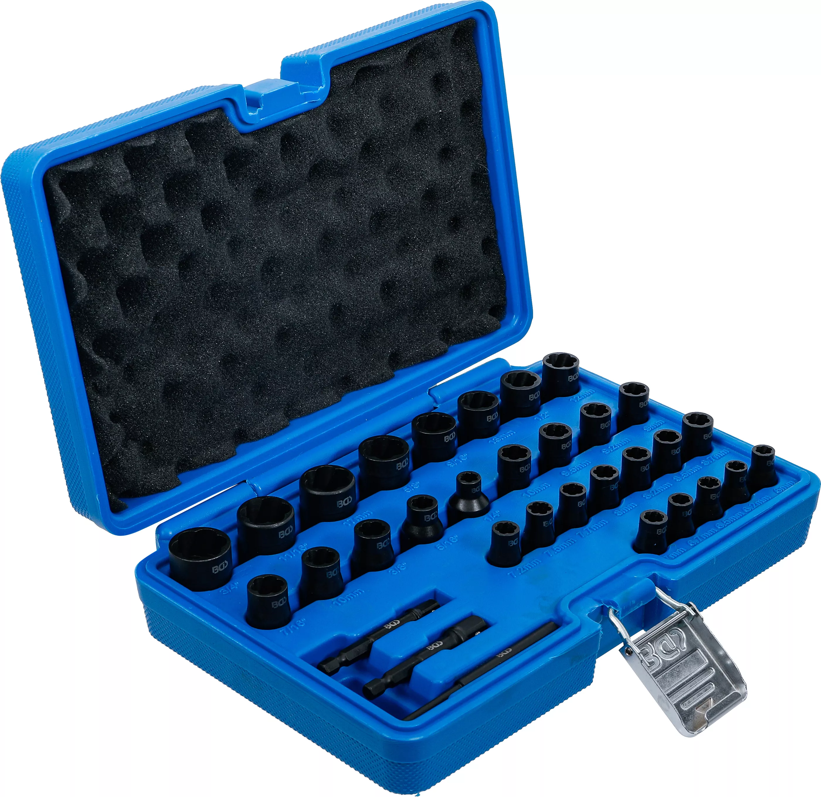 Set capete chei tubulare profil spiral / Extractoare de suruburi | 6,3 mm (1/4") / 10 mm (3/8") | marimi metric si toli | 32 piese [2]