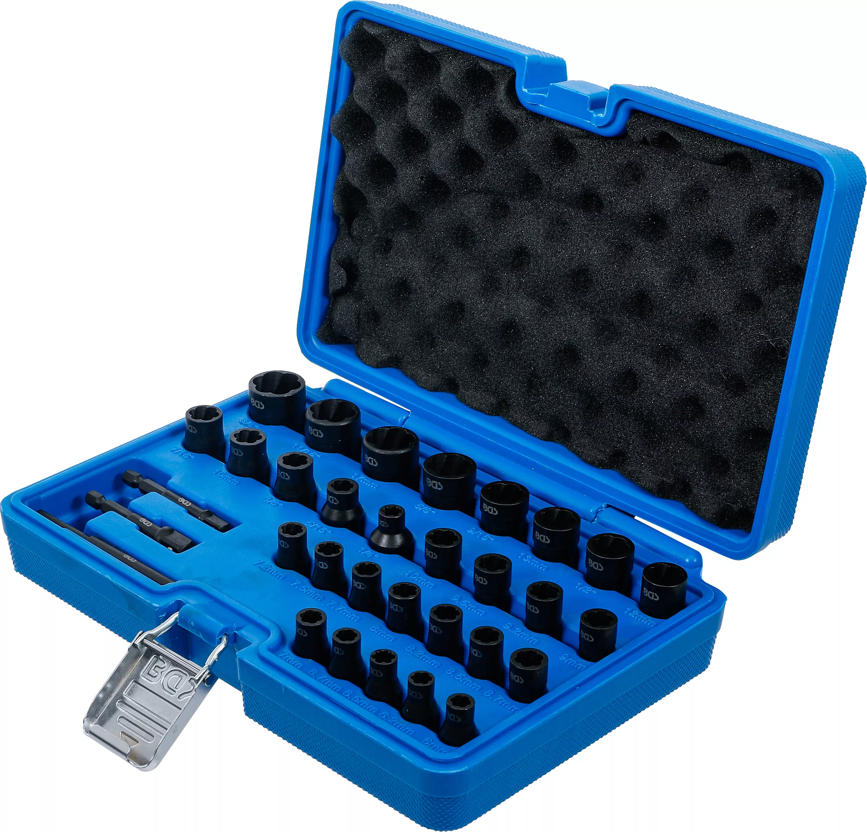 Set capete chei tubulare profil spiral / Extractoare de suruburi | 6,3 mm (1/4") / 10 mm (3/8") | marimi metric si toli | 32 piese [3]